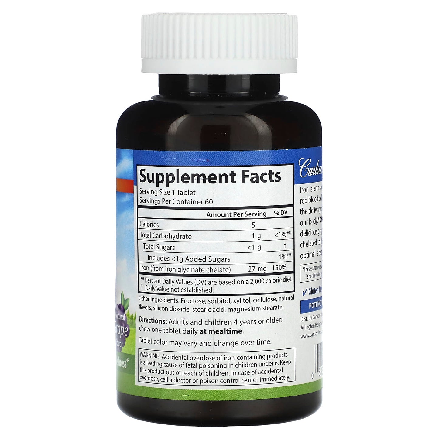 Carlson Labs, Chew-Iron, 60 Tablets UPC 088395558108 | HiLife Vitamins
