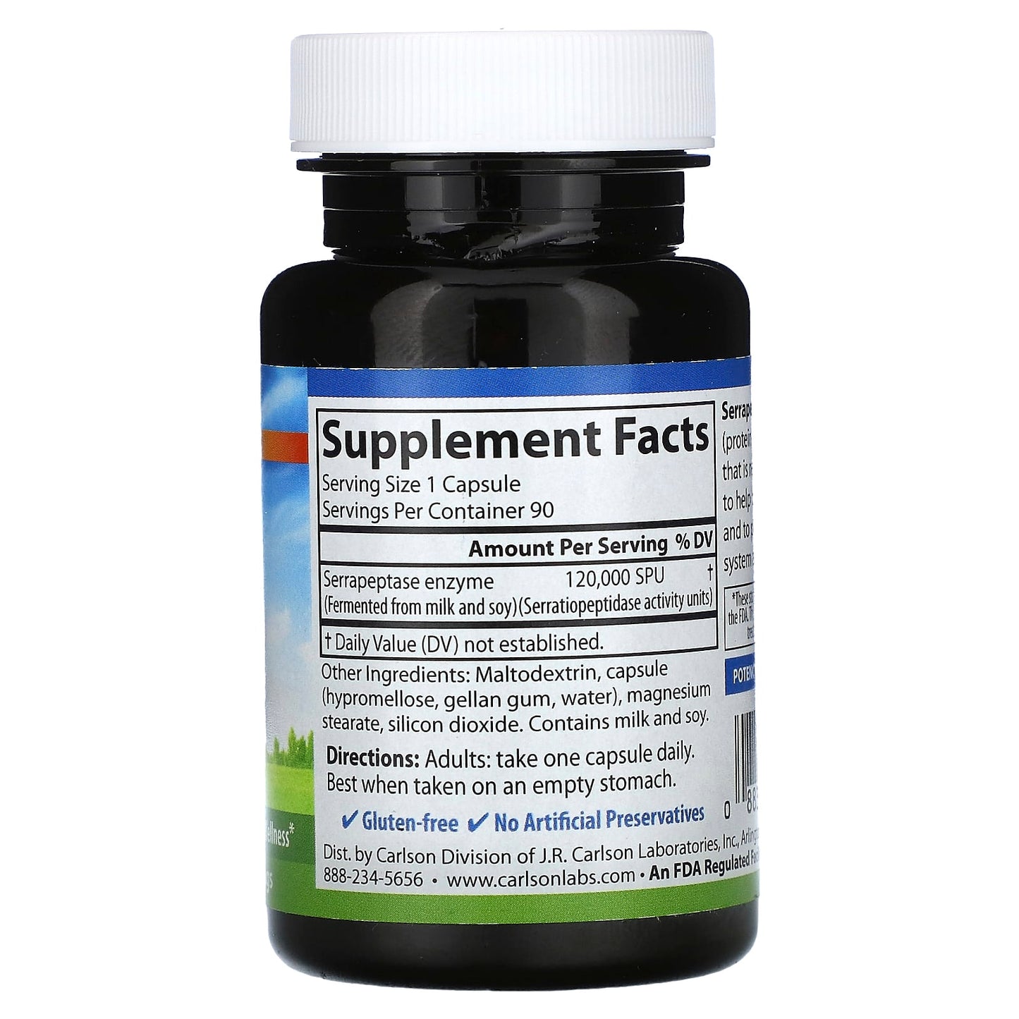 Carlson Labs, Serrapeptase, 90 Capsules UPC 088395662201 | HiLife Vitamins