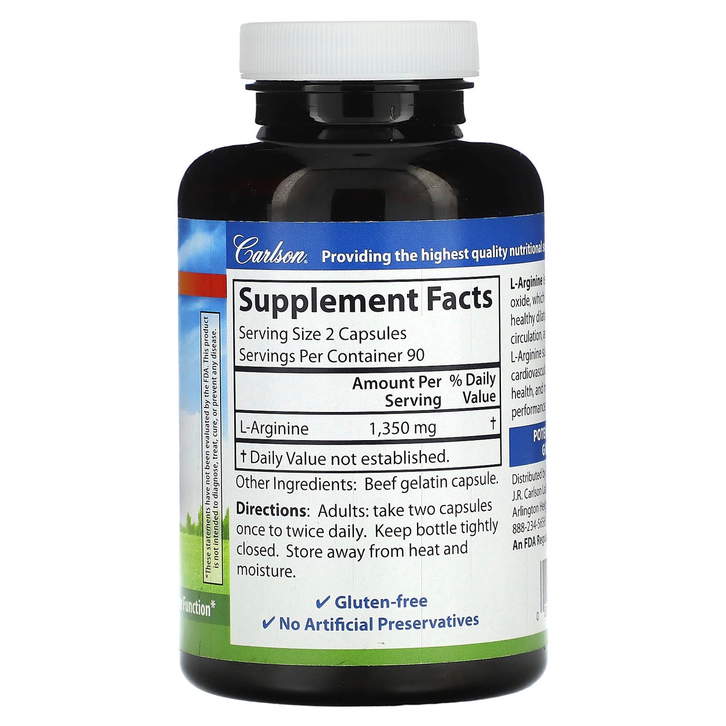 Carlson Labs, L-Arginine, 180 Capsules UPC 088395673207 | HiLife Vitamins