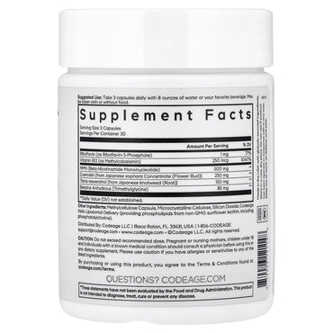 Codeage, Liposomal NMN Platinum, 90 capsules UPC 850026121148 | Hilife Vitamins
