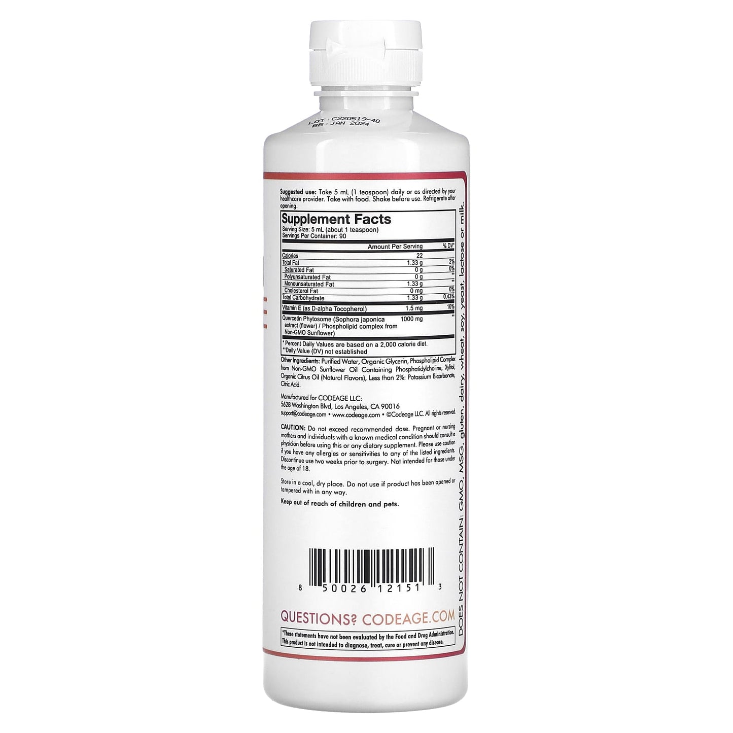 Codeage, Quercetin Phytosome, Pineapple Tangerine, 15.22 fl oz (450 ml) UPC 850026121513 | HiLife Vitamins