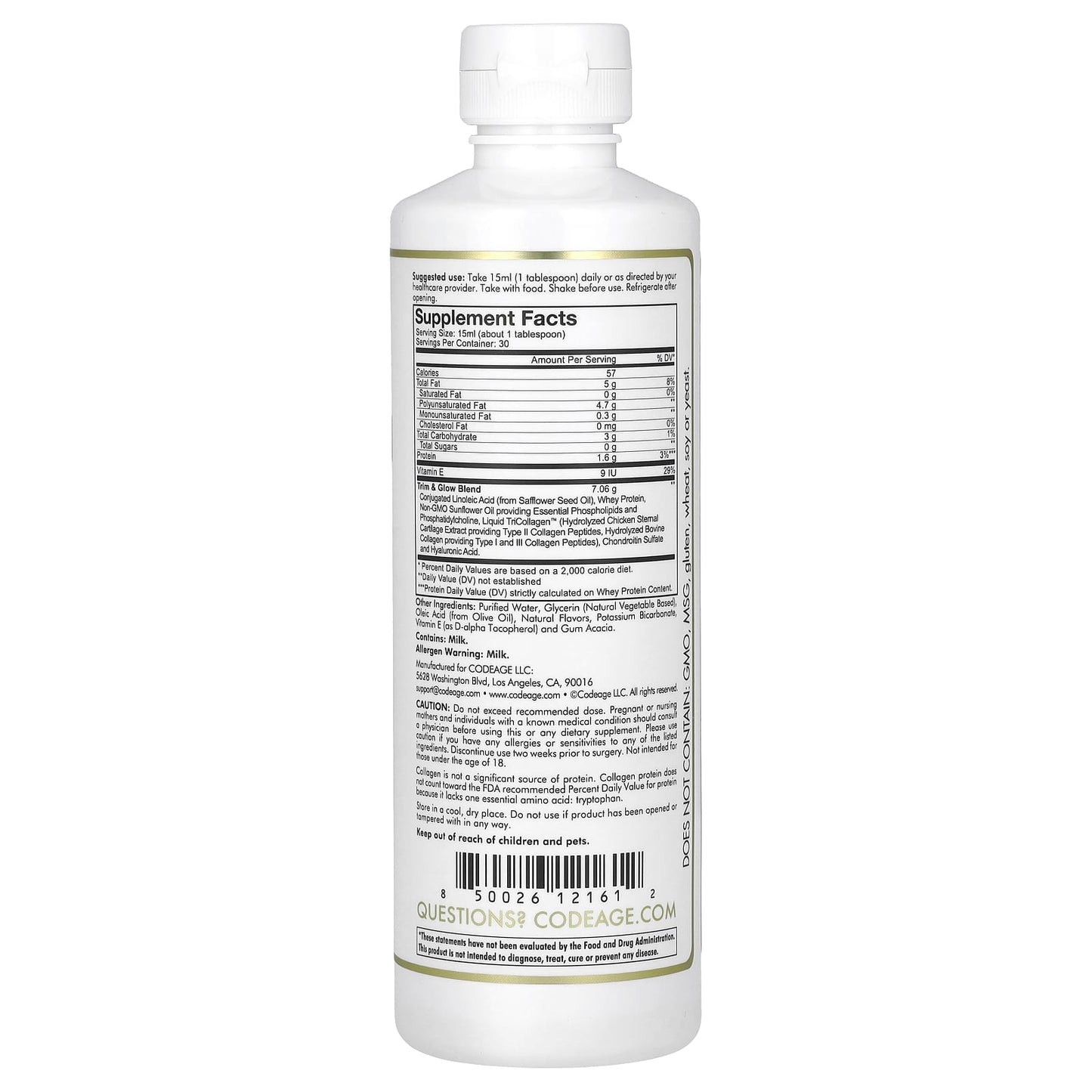 Codeage, Nanofood, Liquid Collagen, Trim & Glow, French Vanilla, 15.22 fl oz (450 ml) UPC 850026121612 | HiLife Vitamins