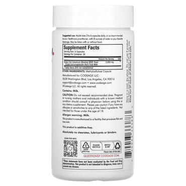 Codeage, Immuno Colostrum, 180 capsules UPC 850043333883 | HiLife Vitamins