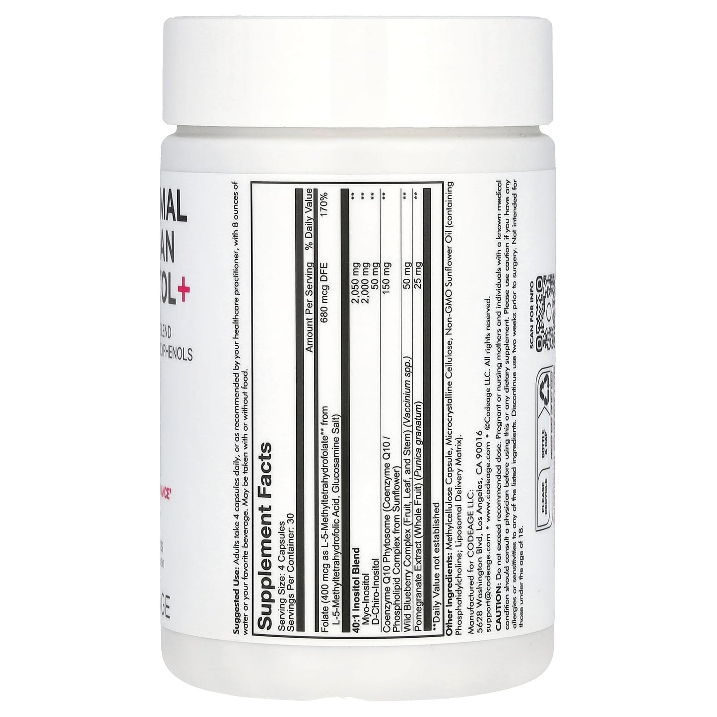 Codeage, Liposomal Ovarian Inositol +, 120 capsules UPC 850043333890 | HiLife Vitamins
