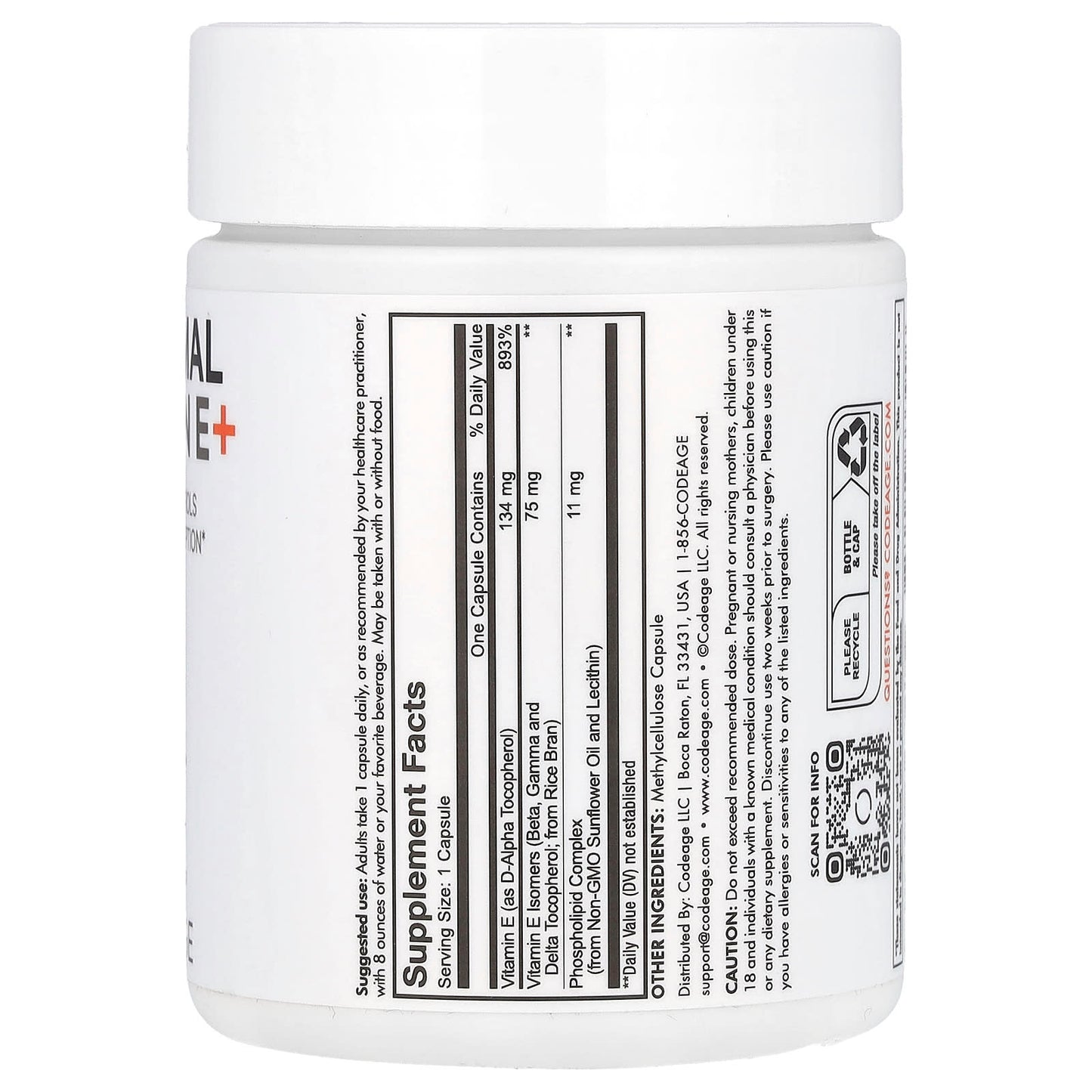 Codeage, Liposomal Vitamin E+, 90 Capsules UPC 850043333906 | HiLife Vitamins