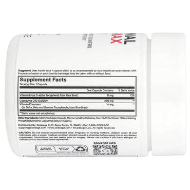 Codeage, Liposomal CoQ10 Max, Sport, 60 Capsules UPC 850043333968 | HiLife Vitamins