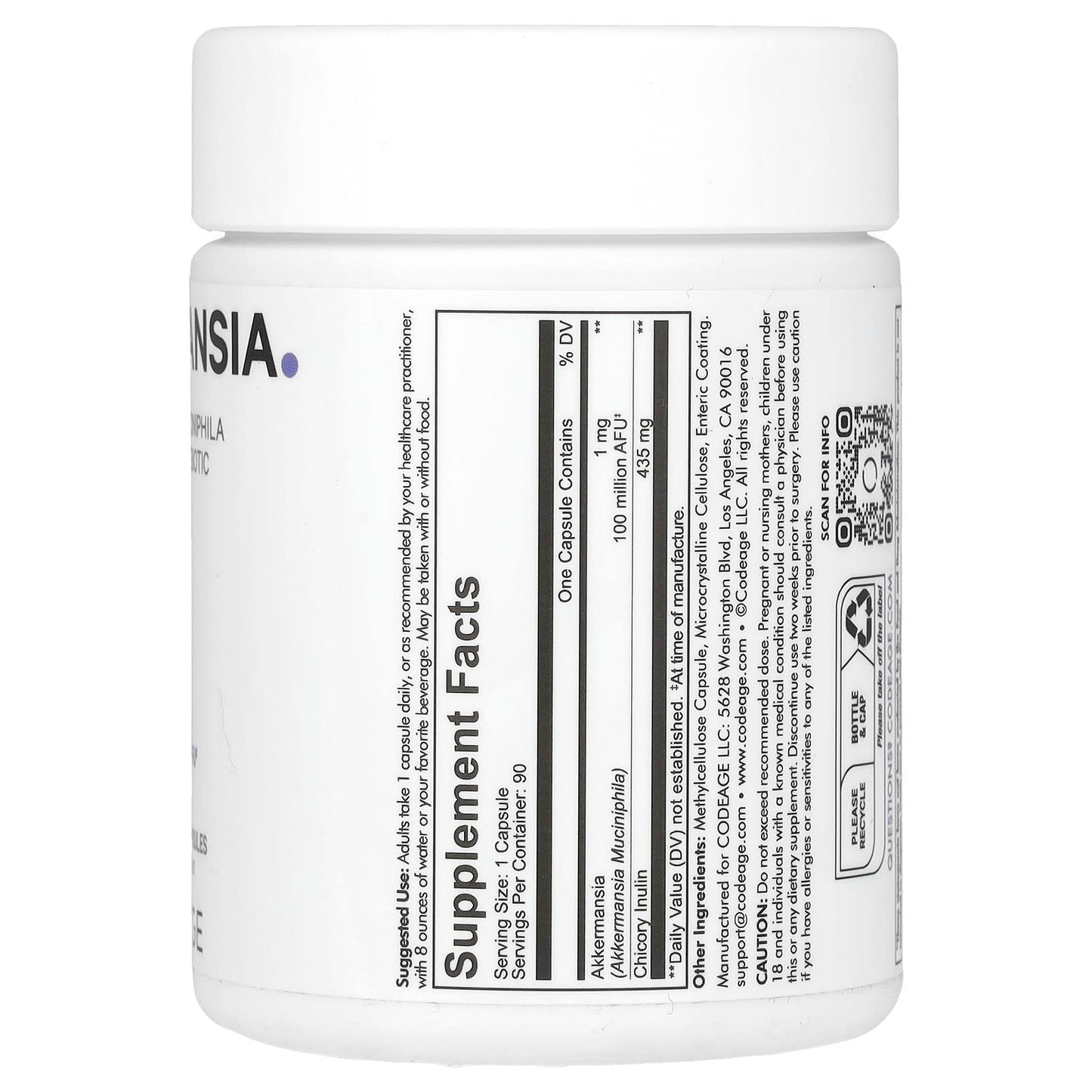 Codeage, Akkermansia, 90 Vegetable Capsules UPC 850049609340 | HiLife Vitamins