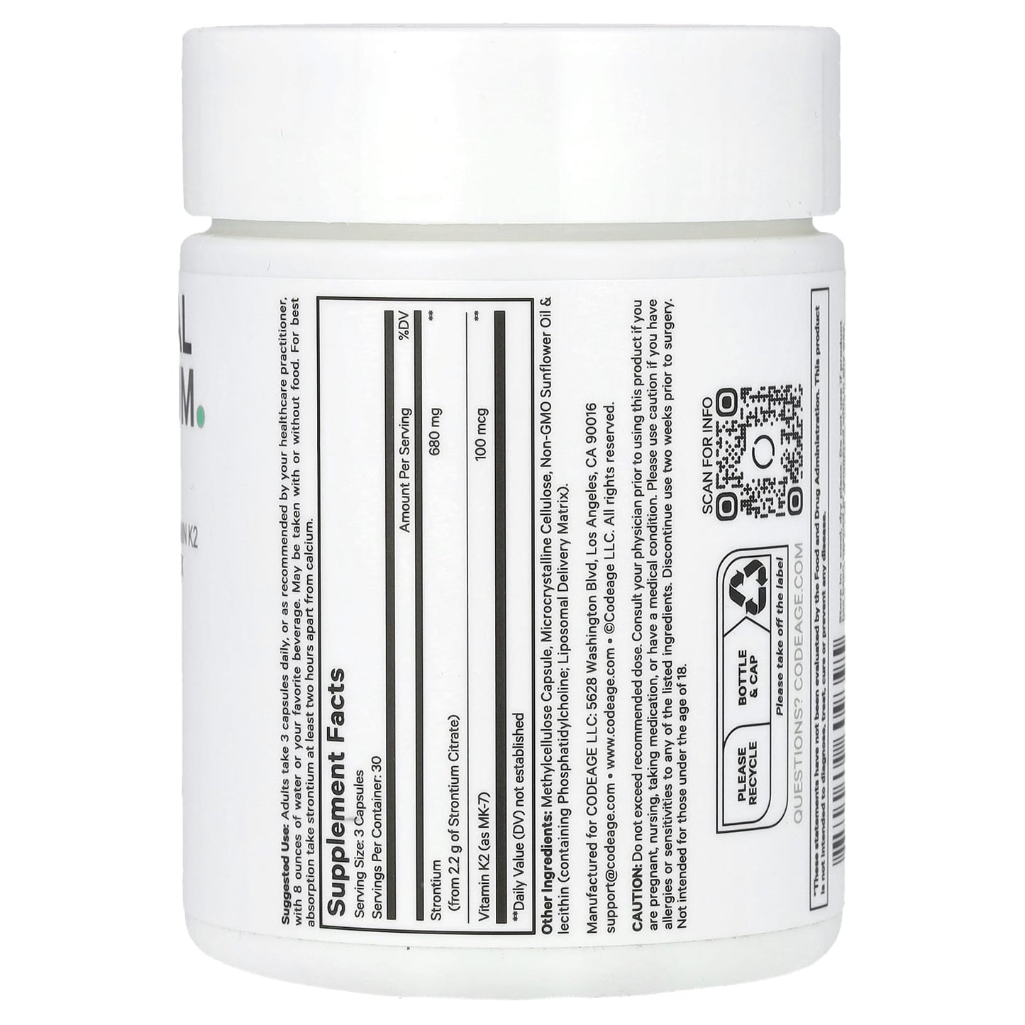 Codeage, Liposomal Strontium, 90 Vegetable Capsules UPC 850049609395 | HiLife Vitamins