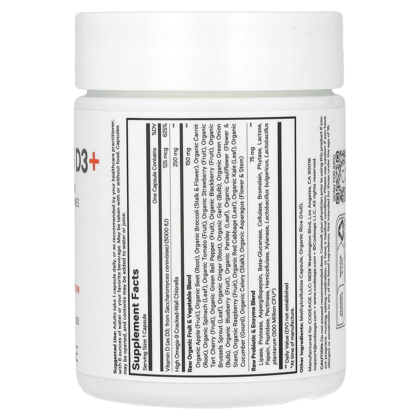 Codeage, Raw Vitamin D3+, 5,000 IU, 60 Vegetable Capsules UPC 850049609401 | HiLife Vitamins