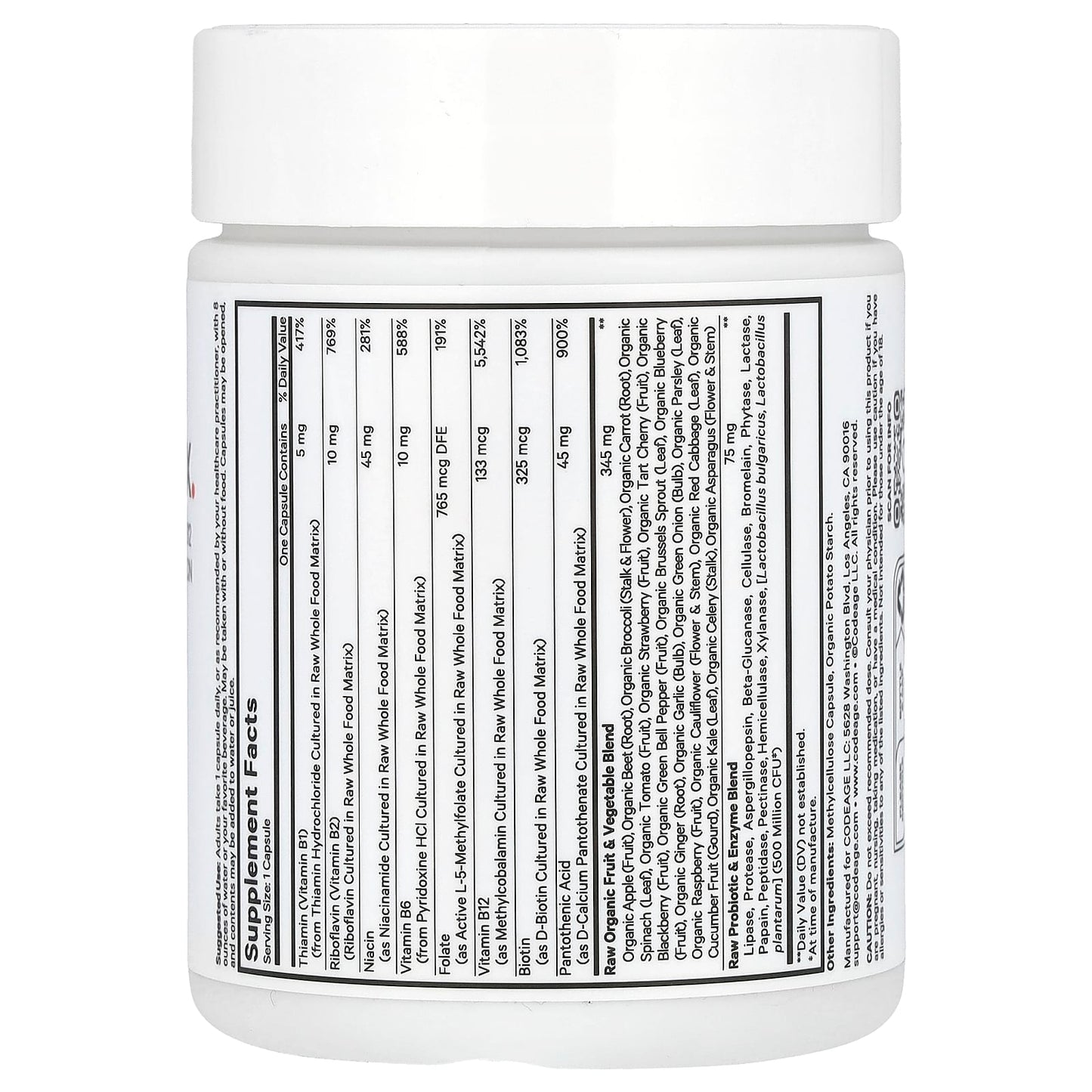 Codeage, Raw Vitamin B-Complex, 60 Vegetable Capsules UPC 850049609593 | HiLife Vitamins