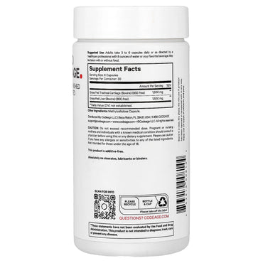 Codeage, Grass-Fed Beef Cartilage, 180 capsules UPC 853919008144 | Hilife Vitamins