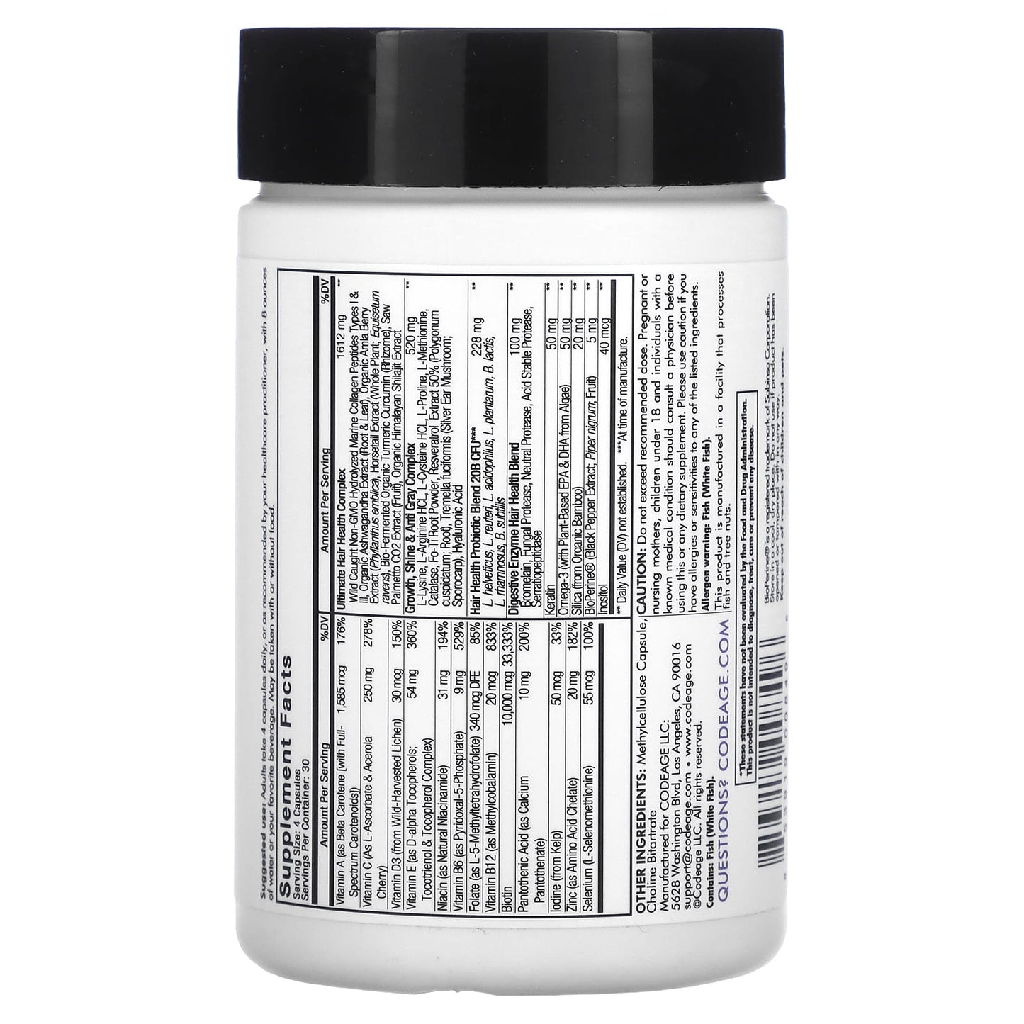 Codeage, Hair Vitamins, 120 capsules UPC 853919008496 | HiLife Vitamins