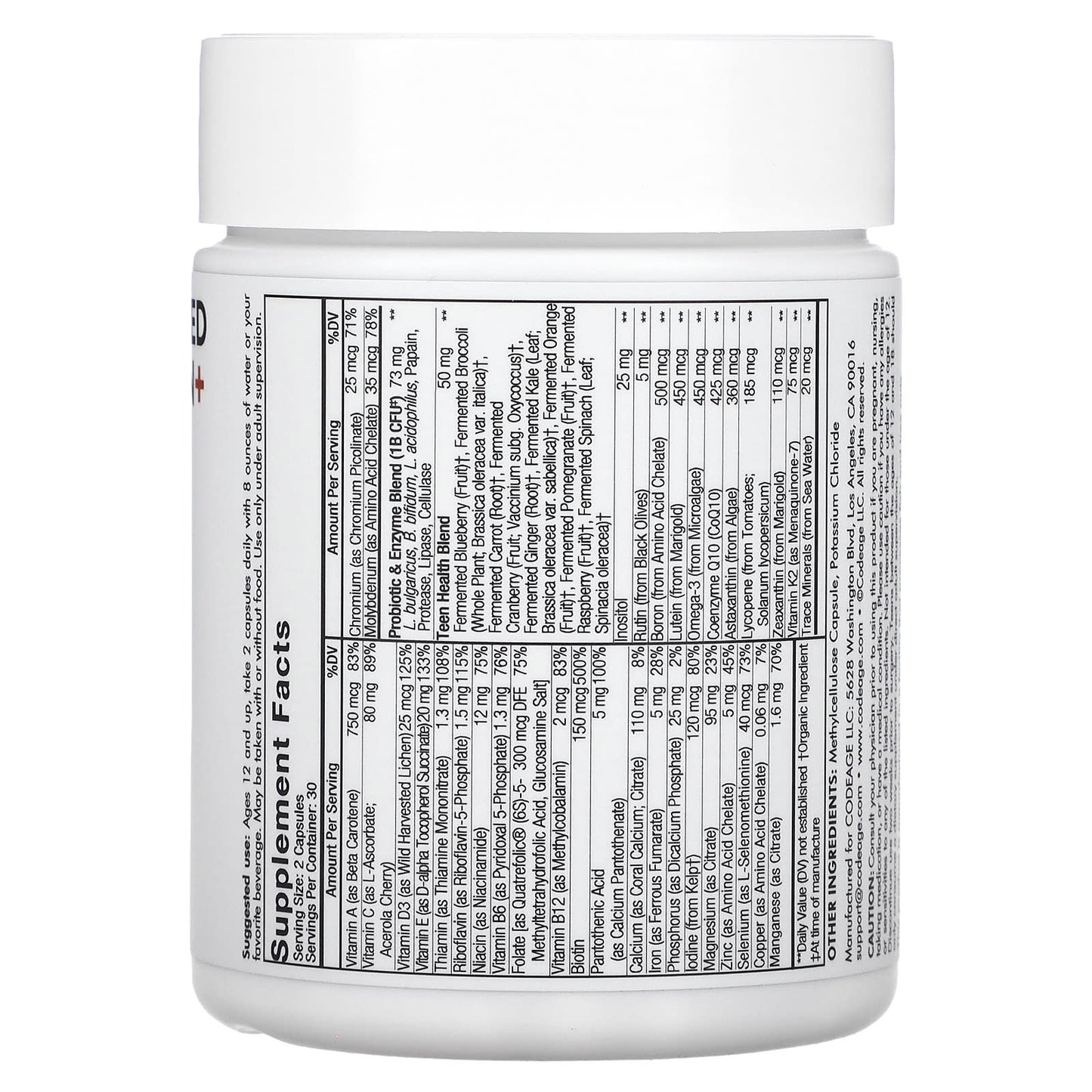 Codeage, Teen Fermented Multivitamin+, 60 capsules UPC 853919008526 | HiLife Vitamins