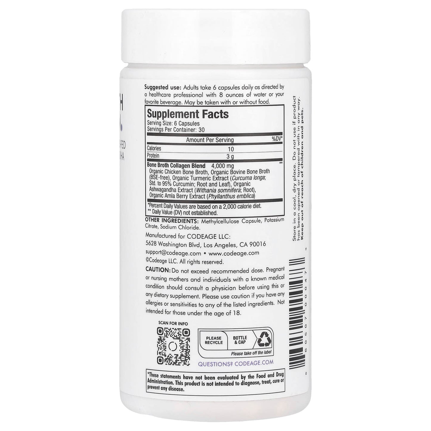 Codeage, Multi Collagen Bone Broth, 180 capsules UPC 860507000473 | HiLife Vitamins