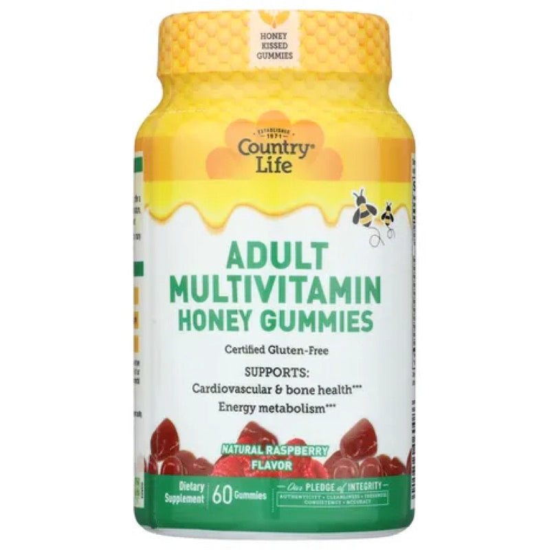 Country Life, Adult Multivitamin Honey Gummies, Natural Raspberry, 60 Gummies UPC 015794060086 | Hilife Vitamins