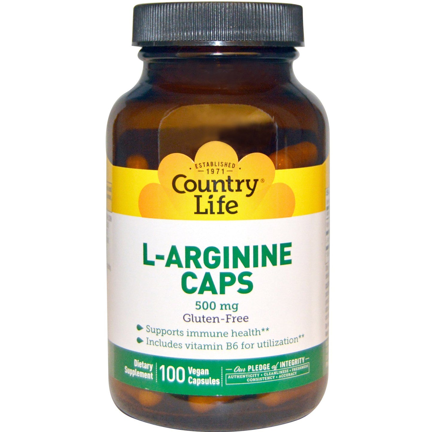 Country Life, L-Arginine 500 Mg Caps W/B6, 100 Capsules UPC 015794010258 | Hilife Vitamins
