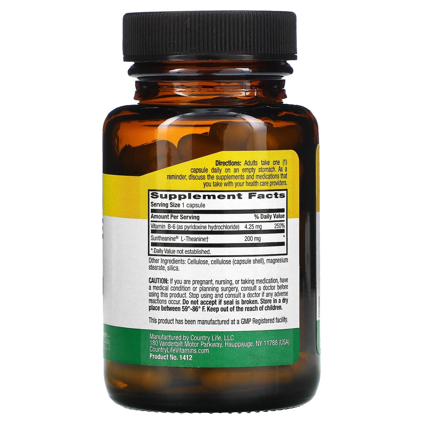 Country Life, L-Theanine, 200 mg, 60 Vegetarian Capsules UPC 015794014126 | Hilife Vitamins