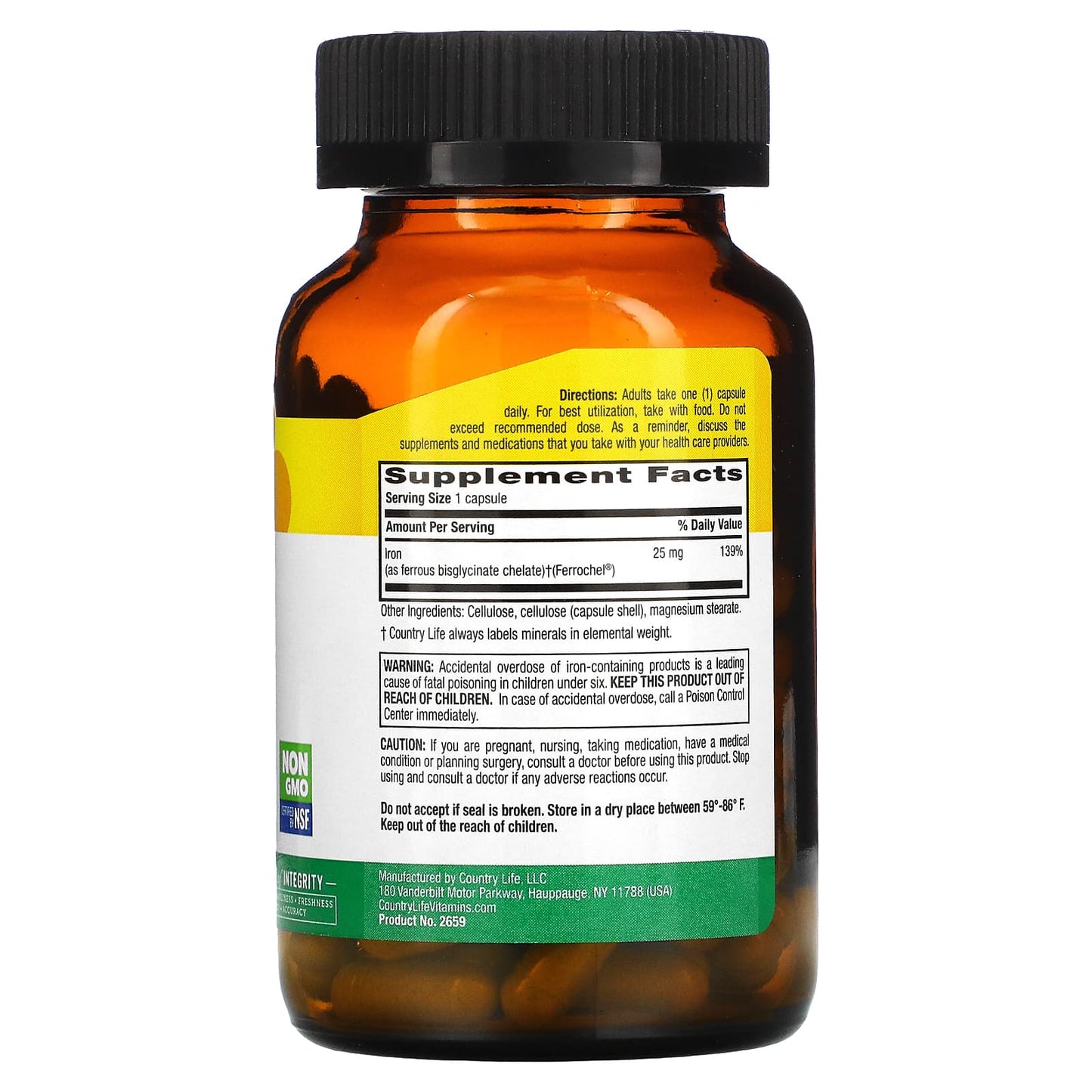 Country Life, Easy Iron 25 mg, 90 Vegetarian Capsules UPC 015794026594 | Hilife Vitamins