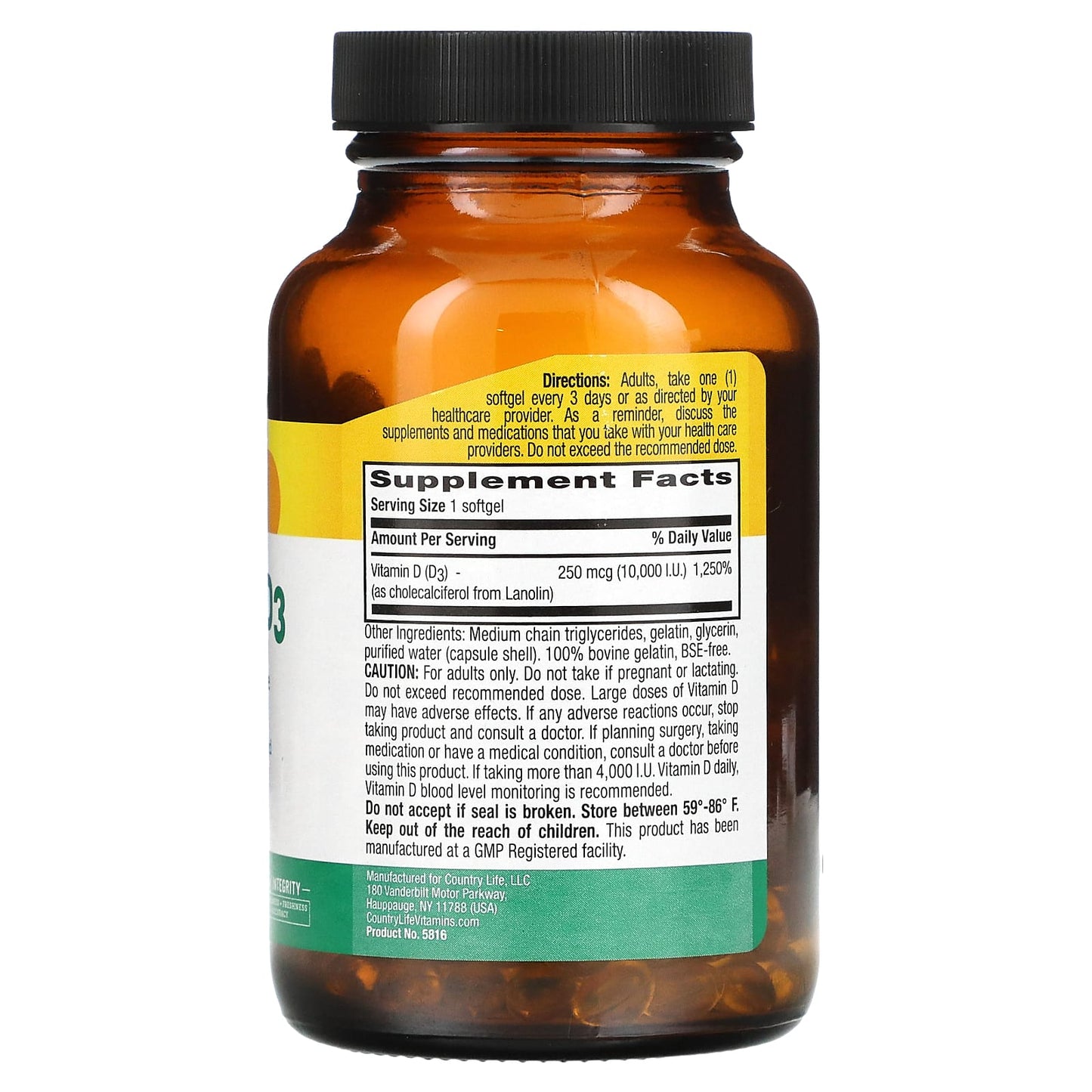 Country Life, D3 Vitamin 10,000 I.U., 200 Softgels UPC 015794058168 | Hilife Vitamins