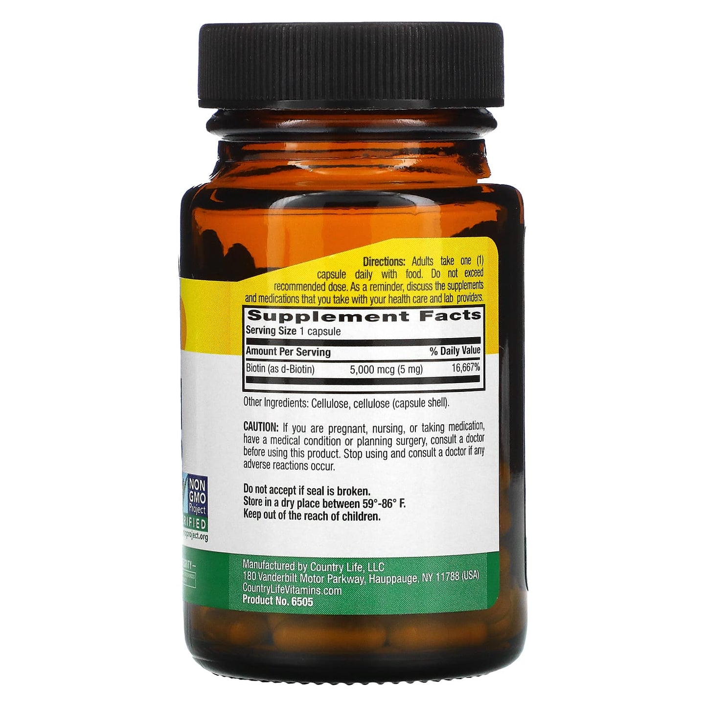 Country Life, High Potency Biotin, 5 mg, 60 Vegan Capsules UPC 015794065050 | Hilife Vitamins