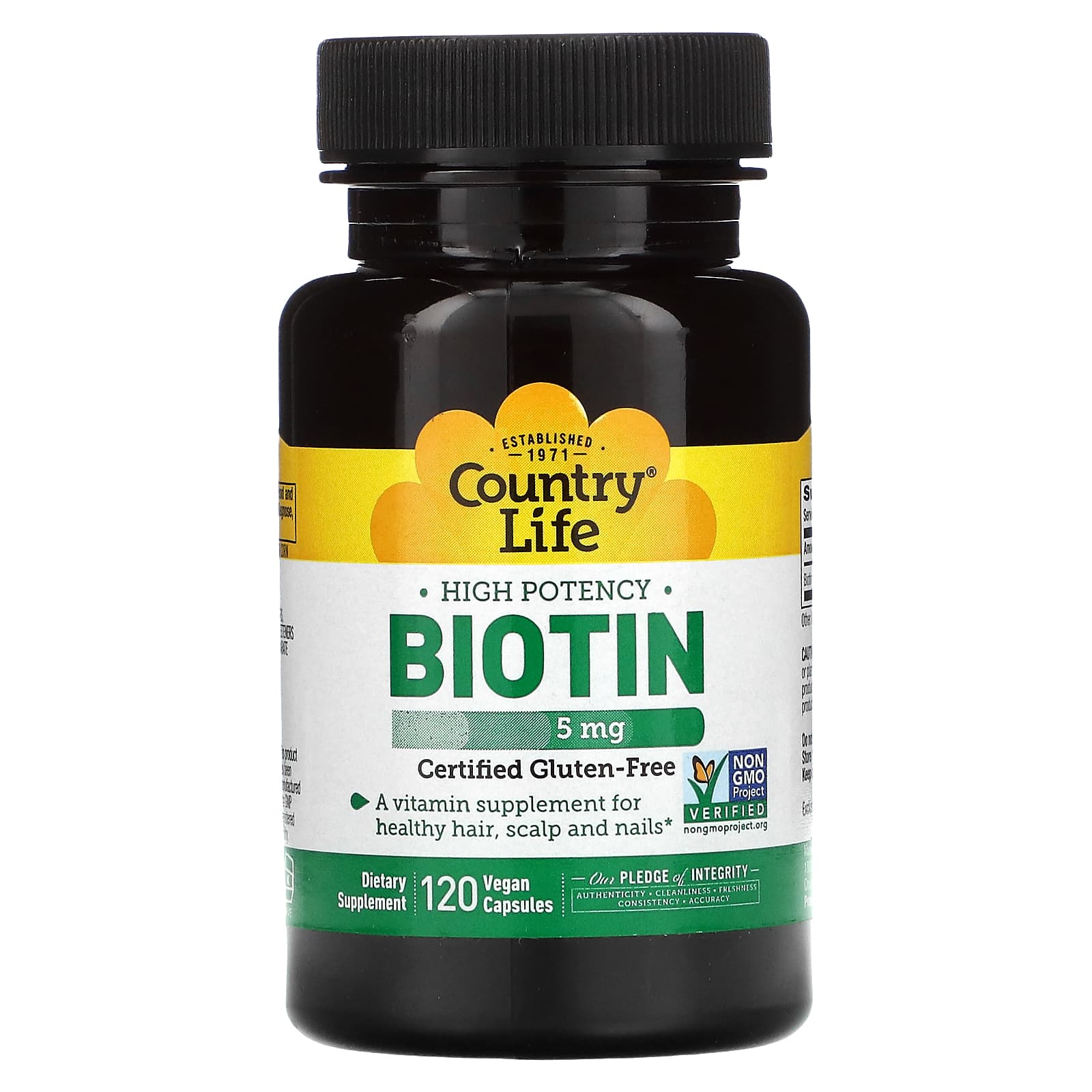 Country Life, Biotin, High Potency, 5 mg, 120 Vegetarian Capsules UPC 015794065067 | Hilife Vitamins