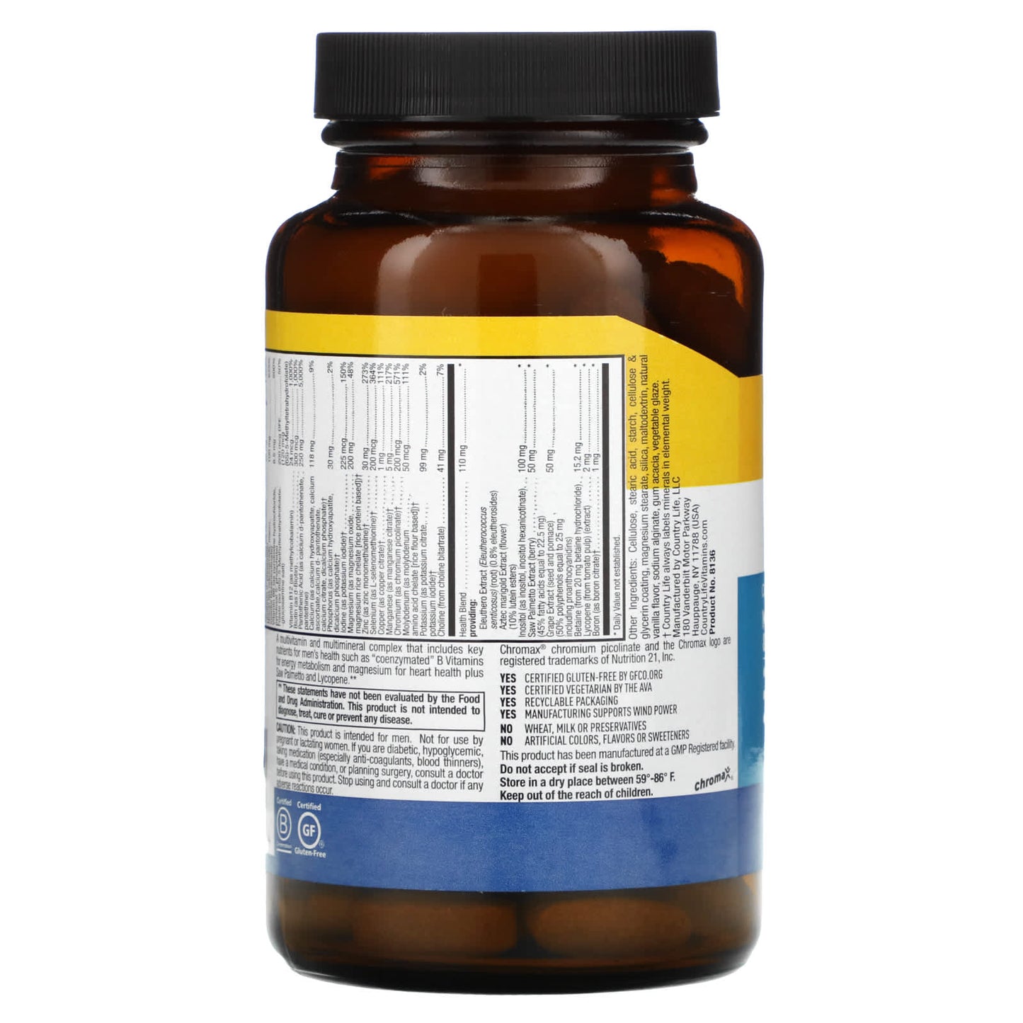 Country Life, Max For Men, Multivitamin & Mineral Complex, Time-Release, Iron-Free, 120 Tablets UPC 015794081364