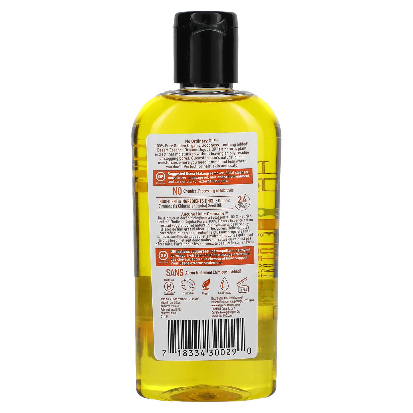 Desert Essence, Jojoba Oil Organic, 4 Oz UPC 718334300290 | Hilife Vitamins
