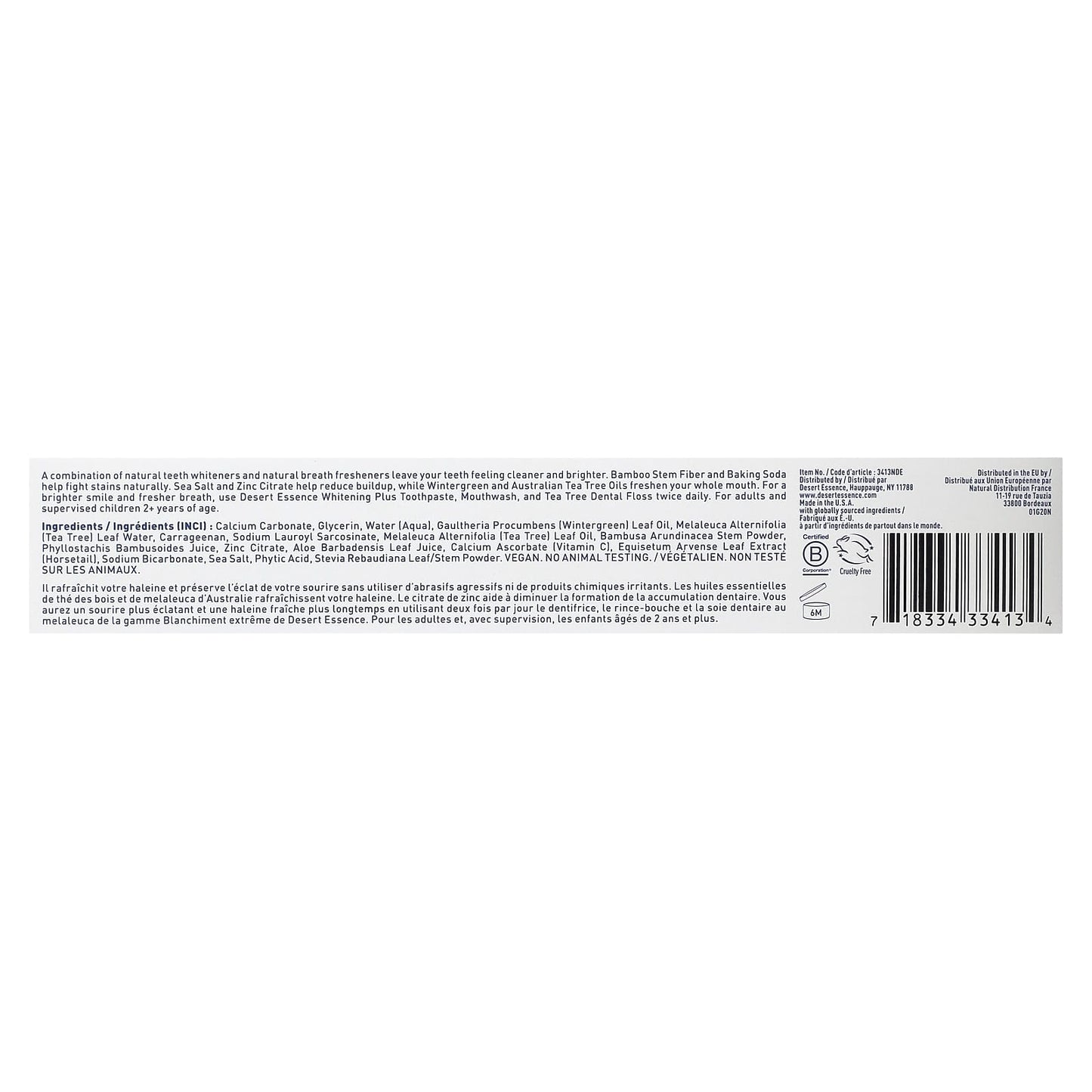 Desert Essence, Toothpaste Whitening Plus Natural Tea Tree Oil, 6.25 Oz UPC 718334334134 | Hilife Vitamins
