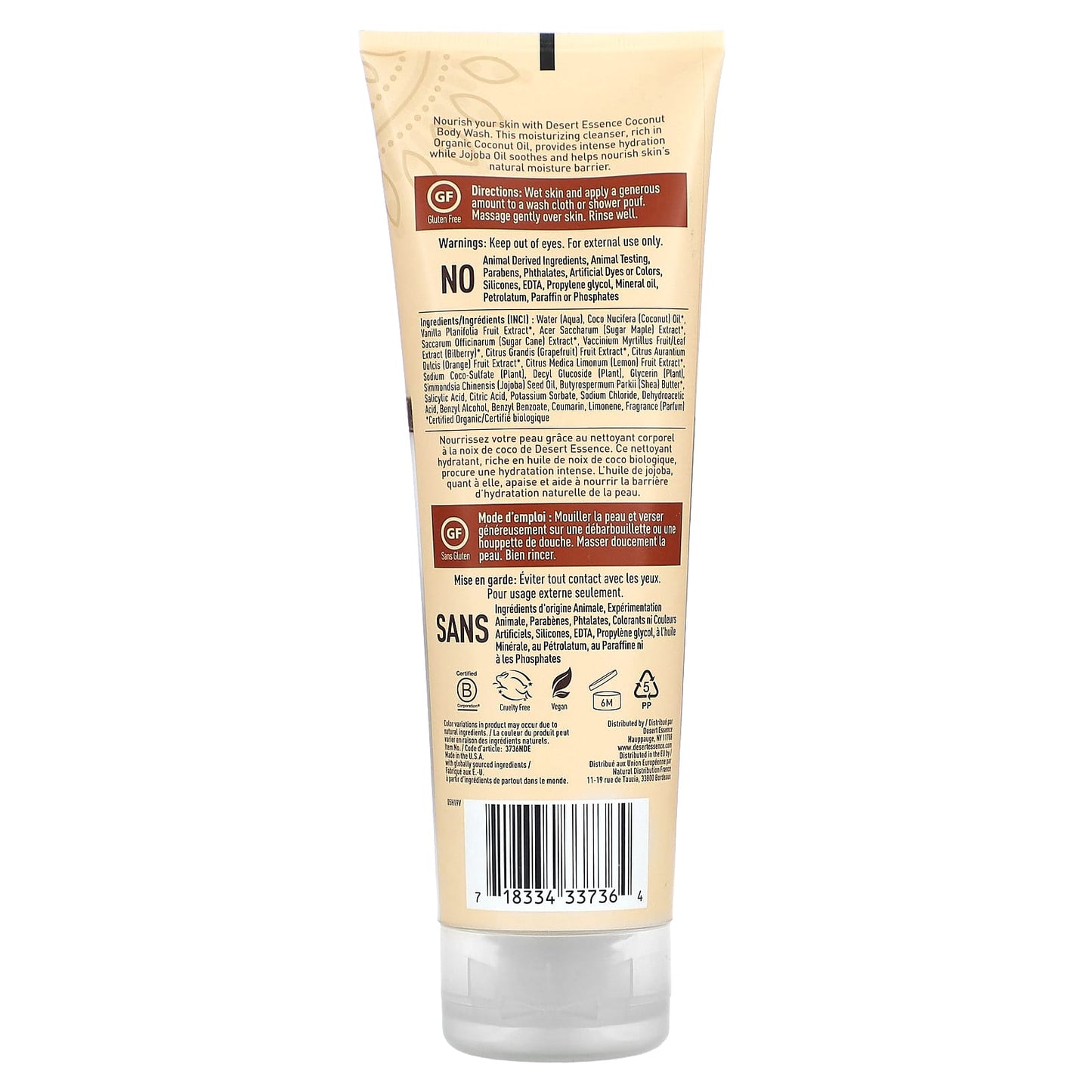 Desert Essence, Organics Bodywash Coconut, 8 Oz UPC 718334337364 | Hilife Vitamins
