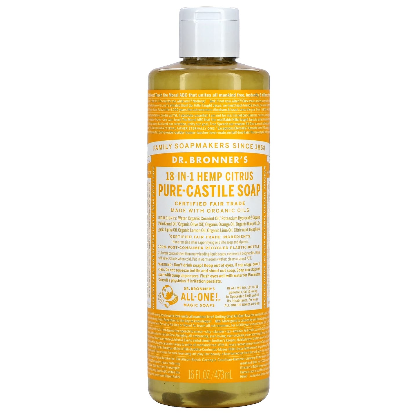Dr. Bronner’s, Organic Castile Liquid Soap Citrus Orange, 16 Oz Liquid UPC 018787777169 | Hilife Vitamins