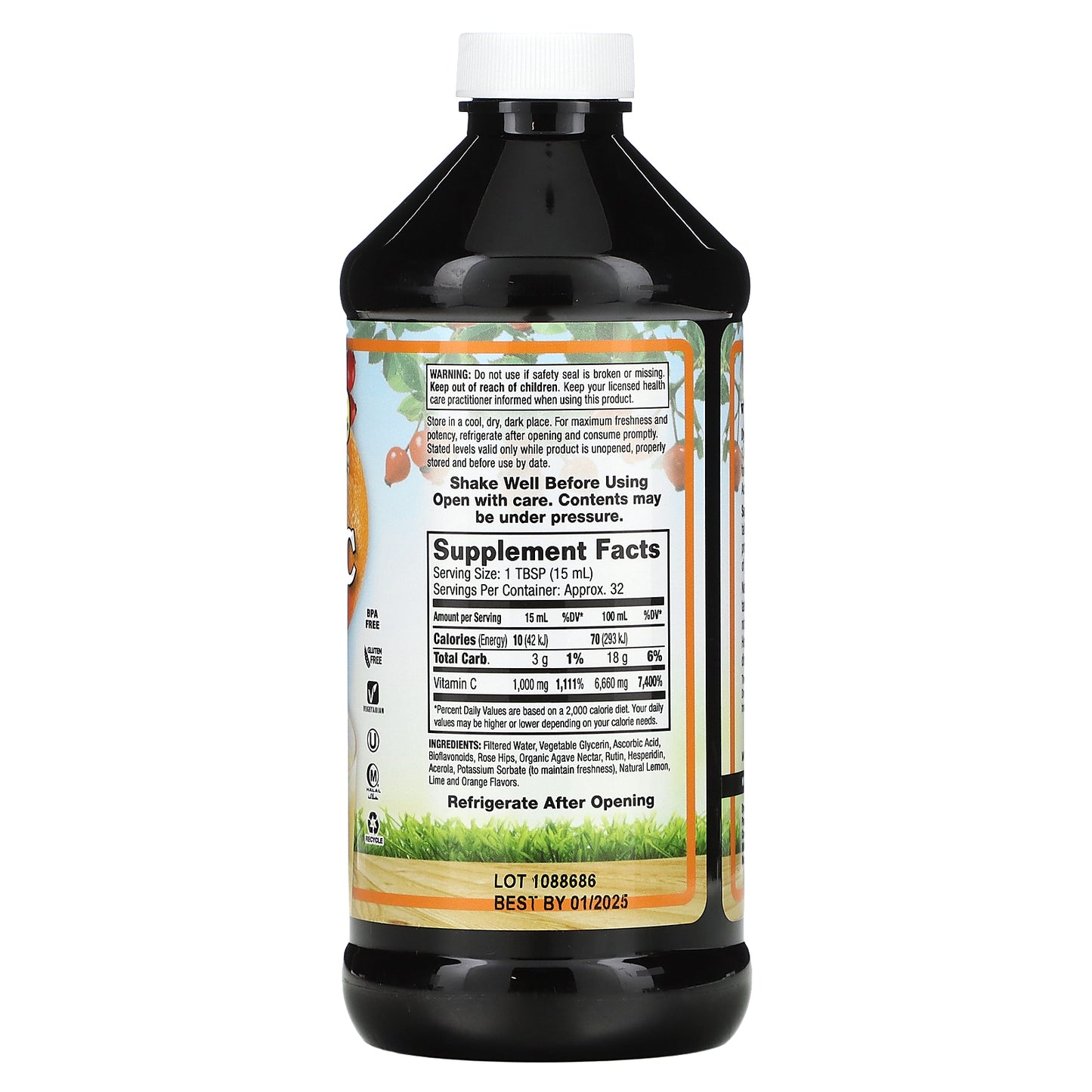 Dynamic Health, Liquid Vitamin C, Natural Citrus, 1,000 mg, 16 Oz Liquid UPC 790223100396 | HiLife Vitamins