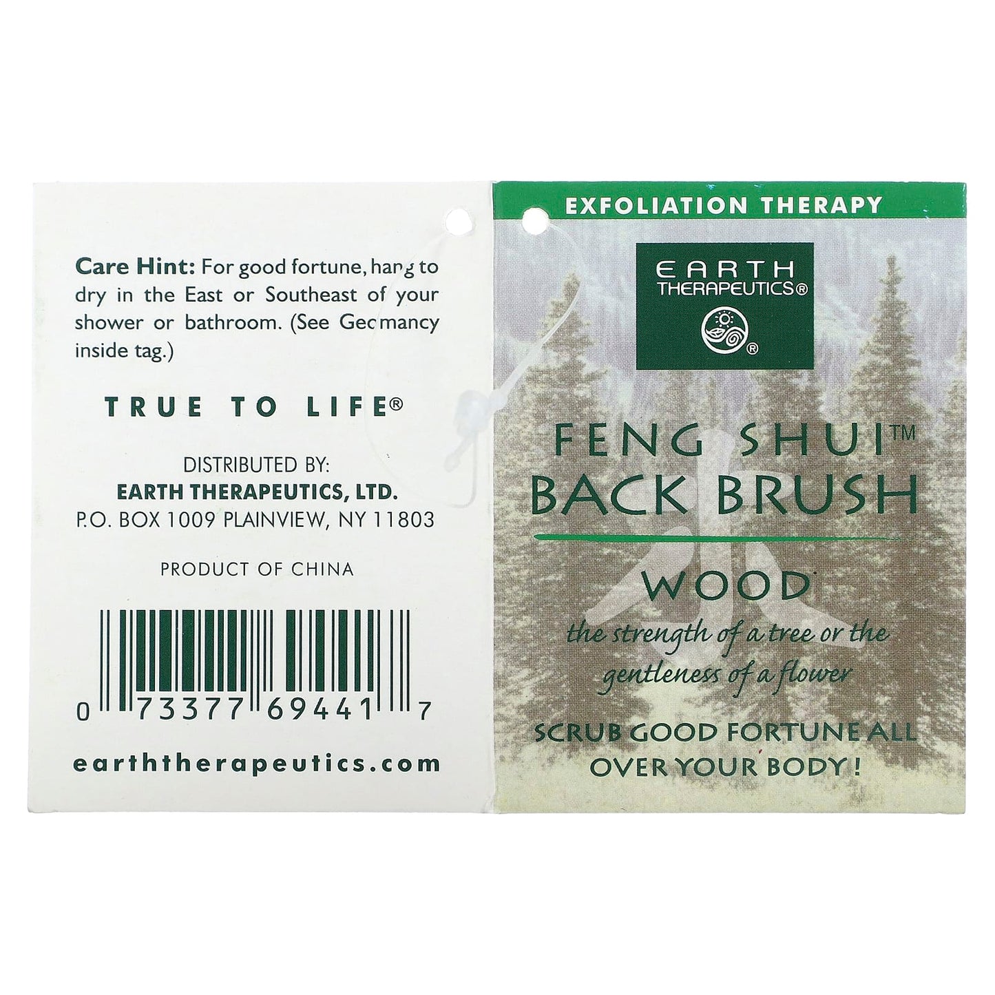 Earth Therapeutics, Feng Shui Back Brush w/Ergo Grip - wood/frosted green, 1 UPC 073377694417 | Hilife Vitamins