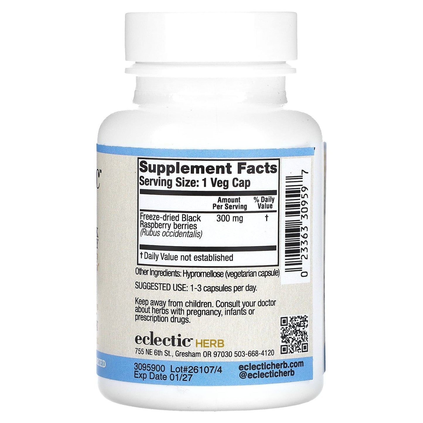 Eclectic Herb, Black Raspberry, 300 mg, 90 Veg Caps UPC 023363309597 | HiLife Vitamins