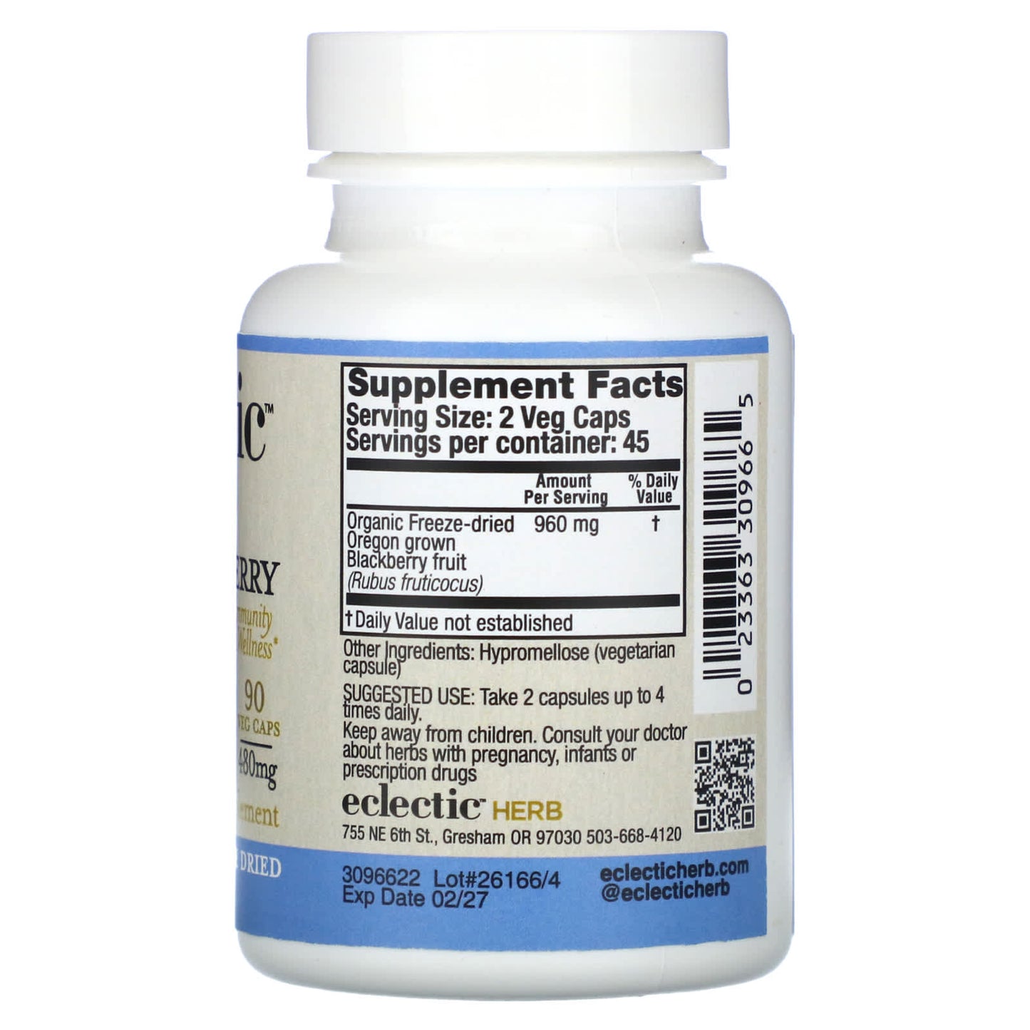 Eclectic Herb, Freeze-Dried, Blackberry, 480 mg, 90 Veg Caps UPC 023363309665 | HiLife Vitamins