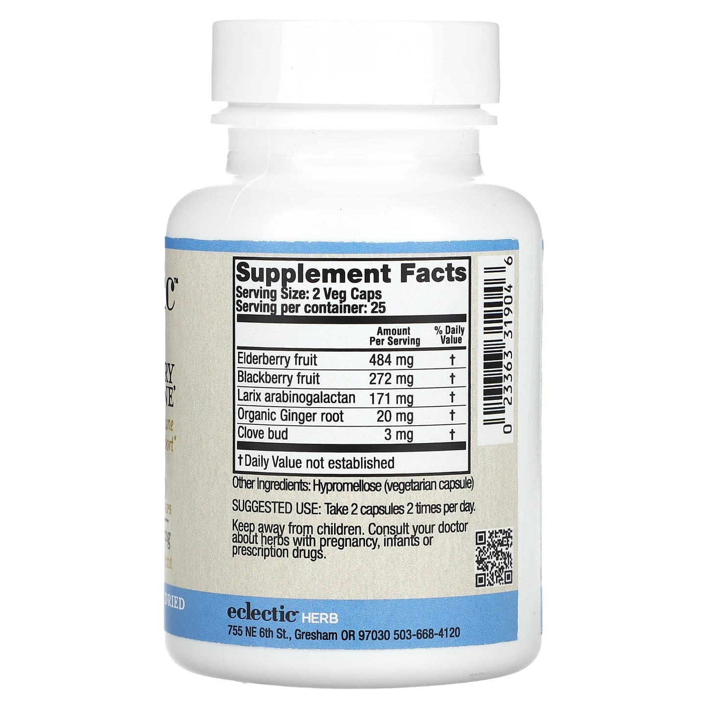 Eclectic Herb, Elderberry Immune FD V-90, 90 CAPS UPC 023363319046 | HiLife Vitamins