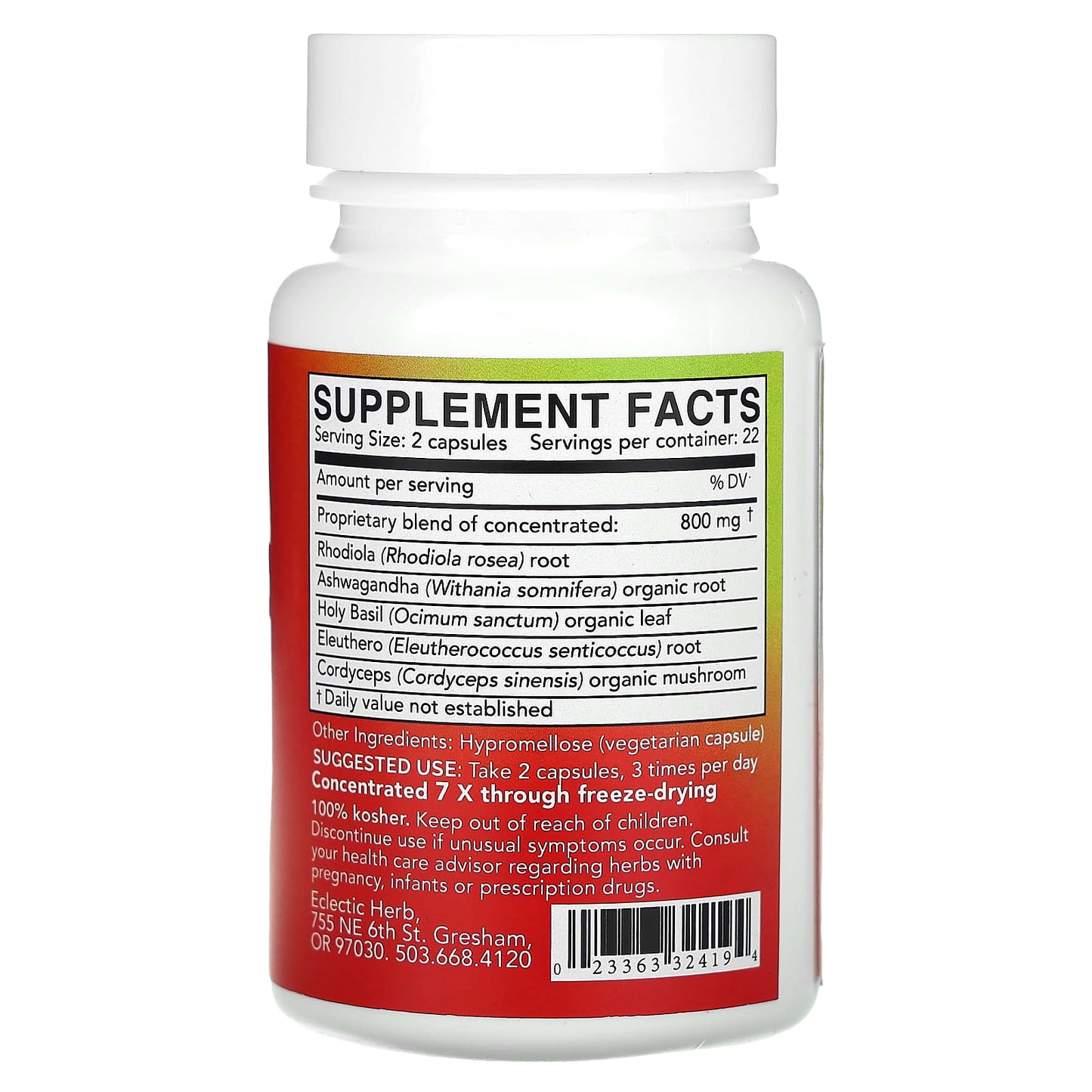 Eclectic Herb, Adrenal Support FDC V-45, 45 CAPS UPC 023363324194 | HiLife Vitamins