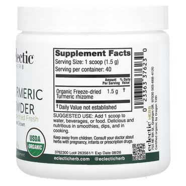 Eclectic Herb, Turmeric COG FDP 60gram, 60 GRAM UPC 023363376230 | HiLife Vitamins