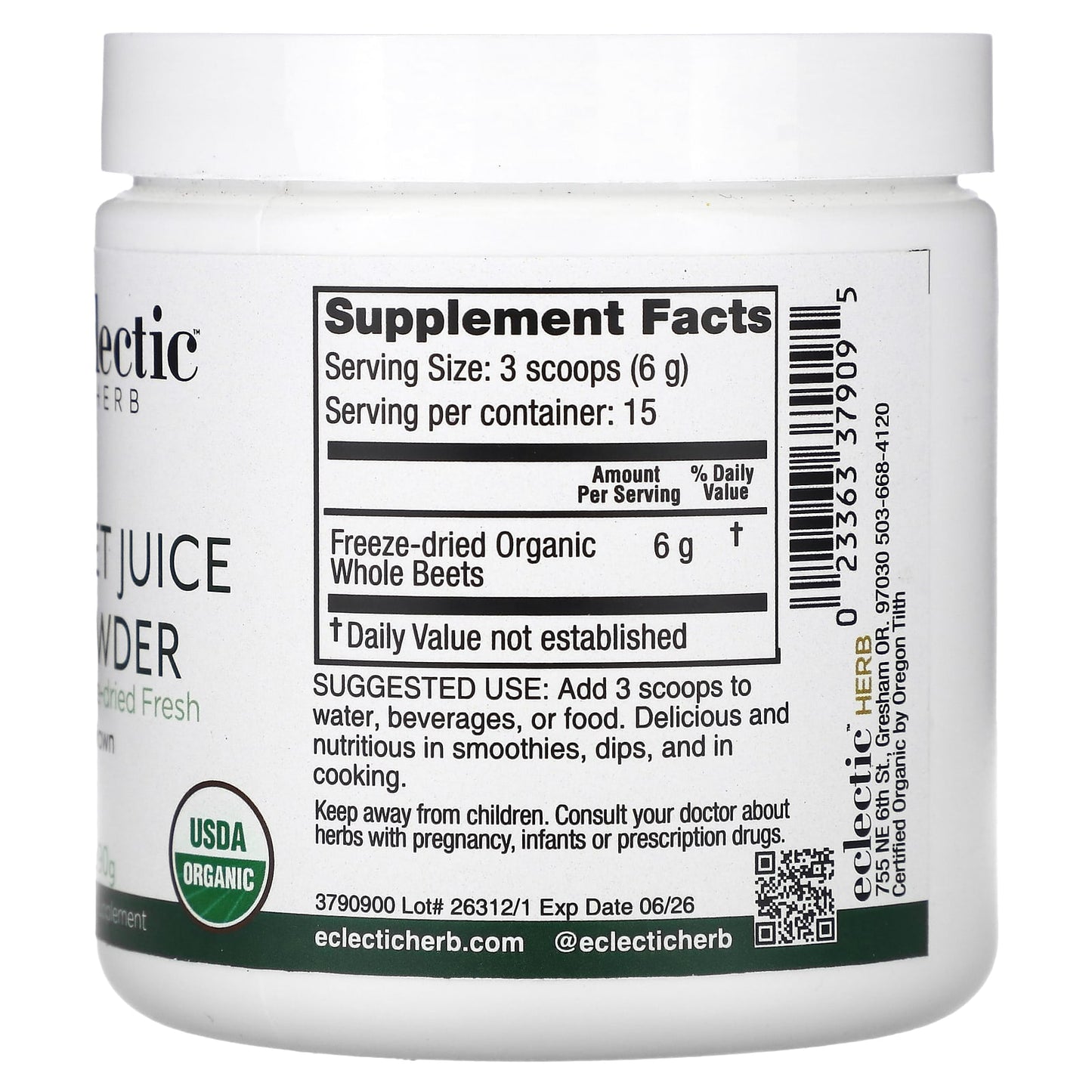 Eclectic Herb, Beet Juice Powder, 3.2 oz (90 g) UPC 023363379095 | HiLife Vitamins