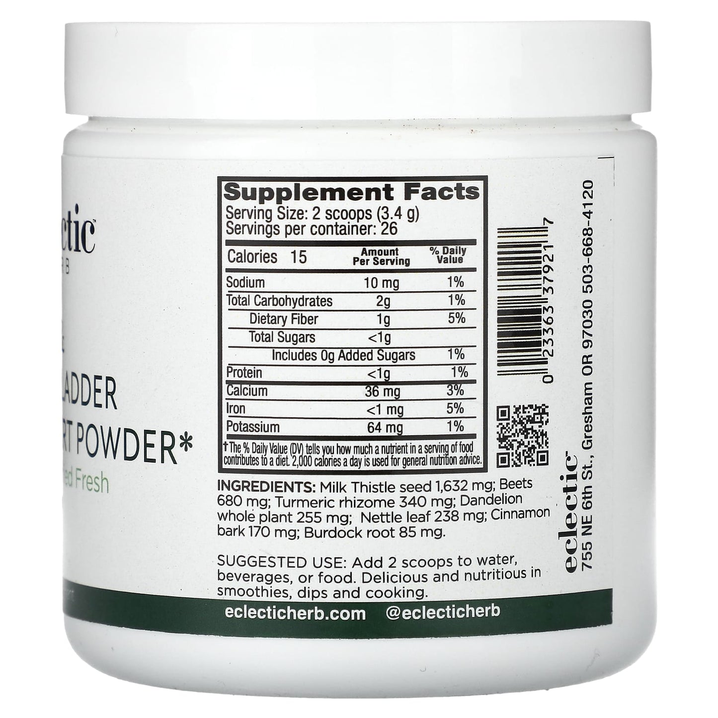 Eclectic Herb, Liver & Gallbladder Support Powder, 3.2 oz (90 g) UPC 023363379217 | HiLife Vitamins