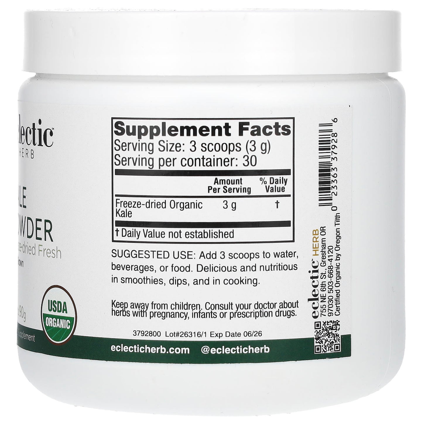 Eclectic Herb, Kale Powder, 3.2 oz (90 g) UPC 023363379286 | HiLife Vitamins