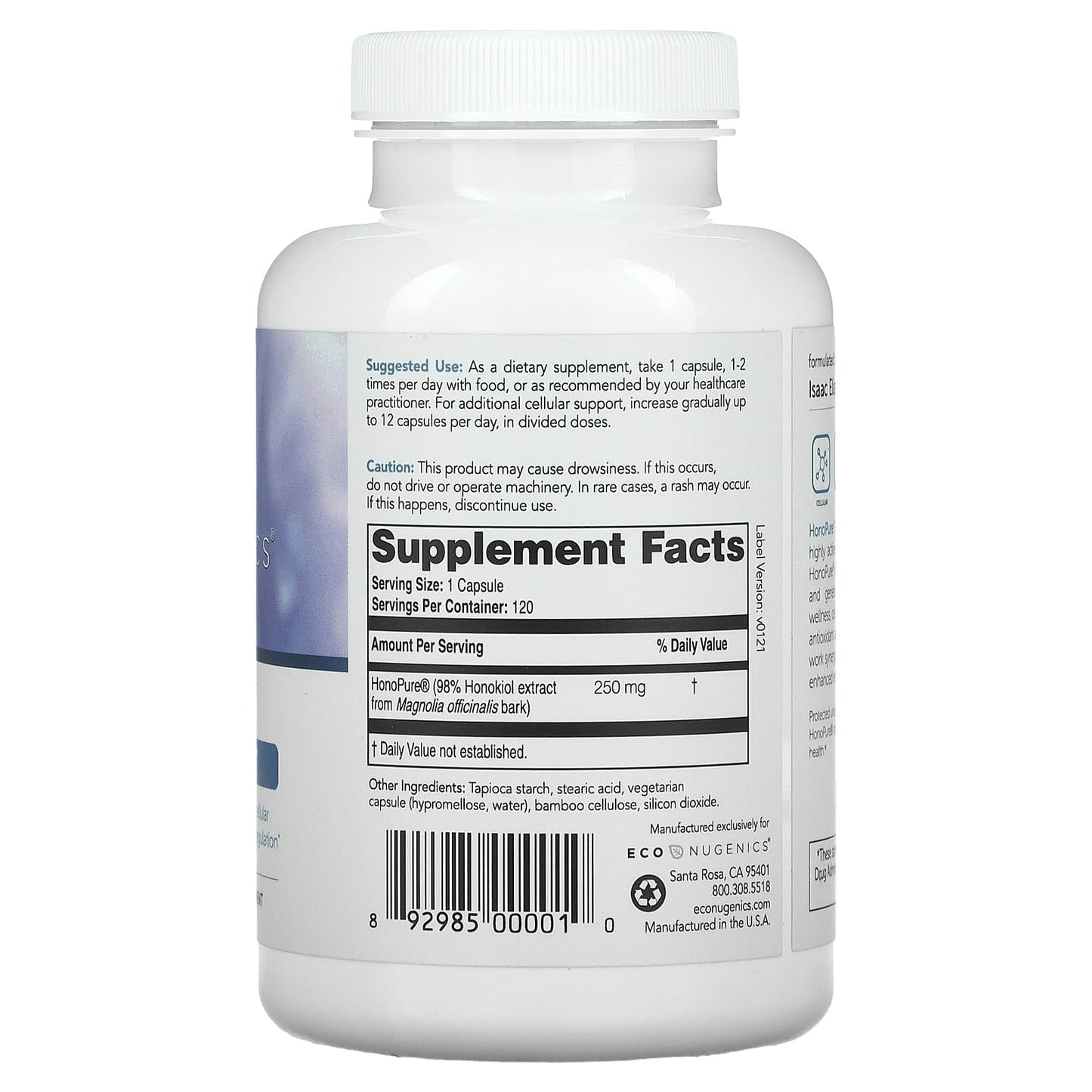 Econugenics, HonoPure, 120 Vegetarian Capsules UPC 892985000010 | HiLife Vitamins