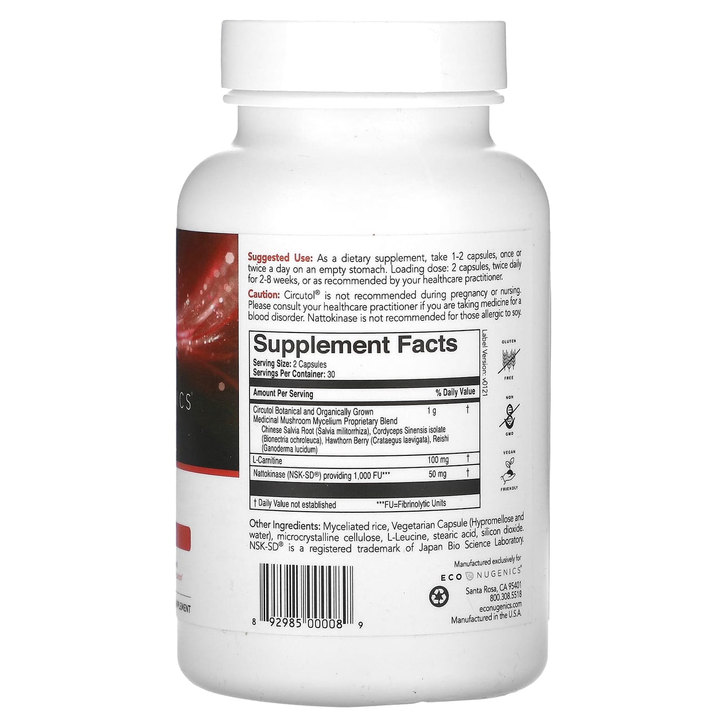 EcoNugenics, Circutol, 60 Vegetarian Capsules UPC 892985000089 | HiLife Vitamins