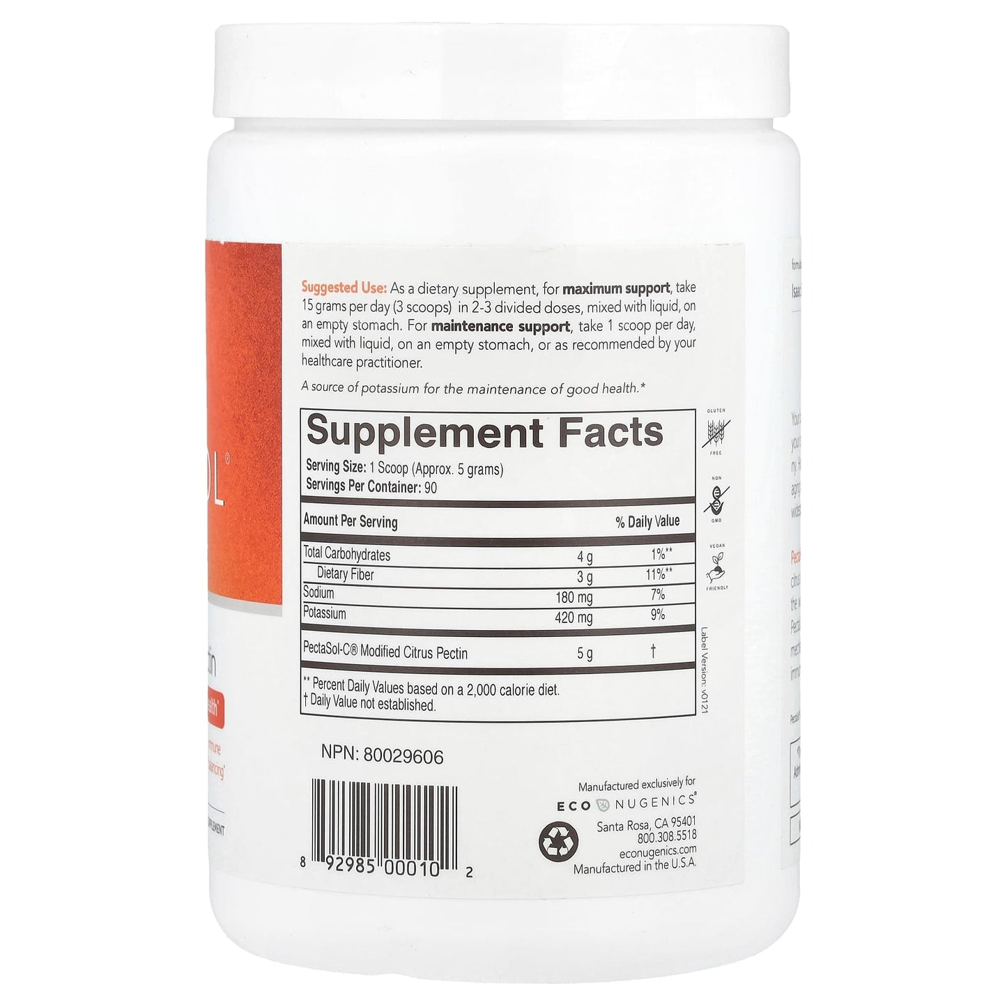 Econugenics, PectaSol® Modified Citrus Pectin, 16 oz (454 g) UPC 892985000102 | HiLife Vitamins