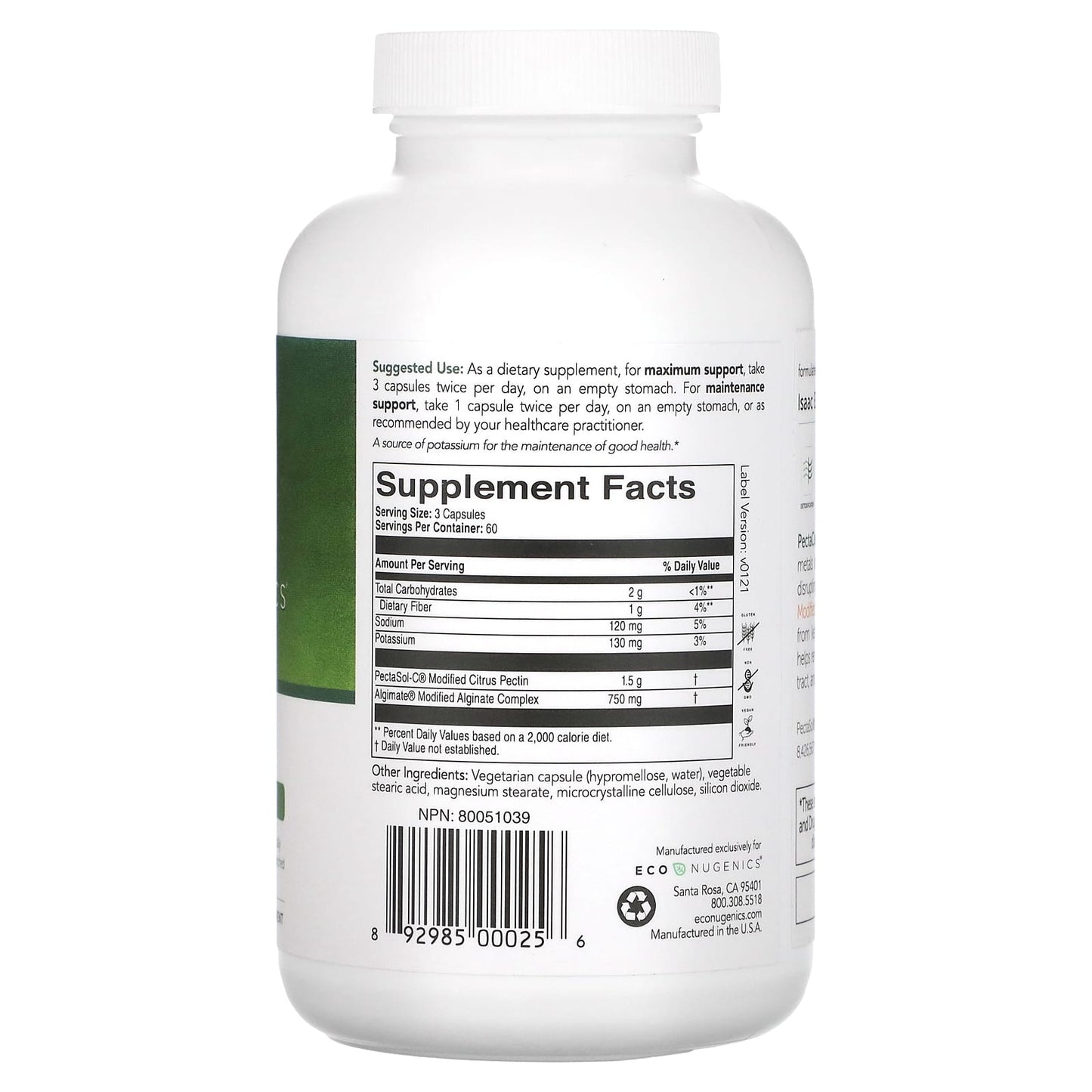Econugenics, PectaClear, Environmental Toxin Cleanse, 180 Vegetarian Capsules UPC 892985000256 | Hilife Vitamins