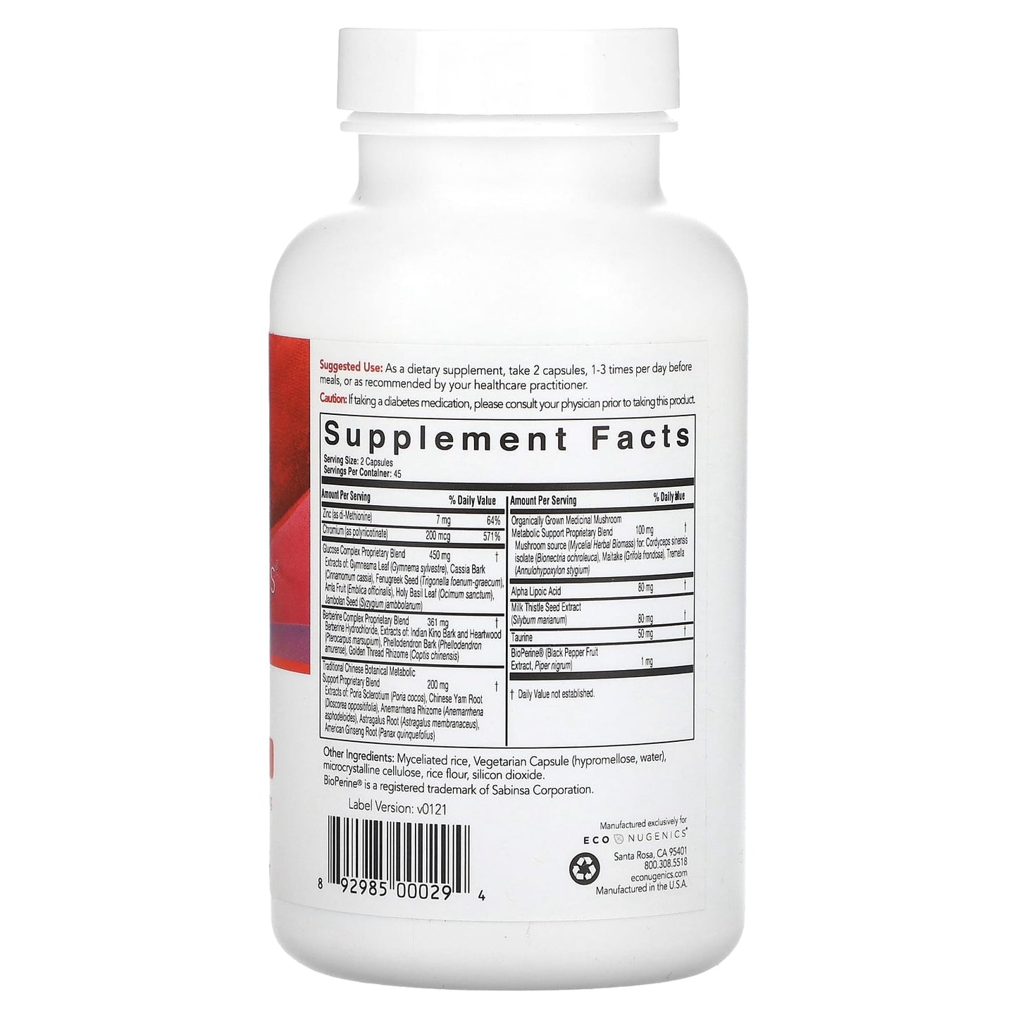Econugenics, ecoMetabolic, Healthy Glucose Balance, 90 Vegetarian Capsules UPC 892985000294 | HiLife Vitamins
