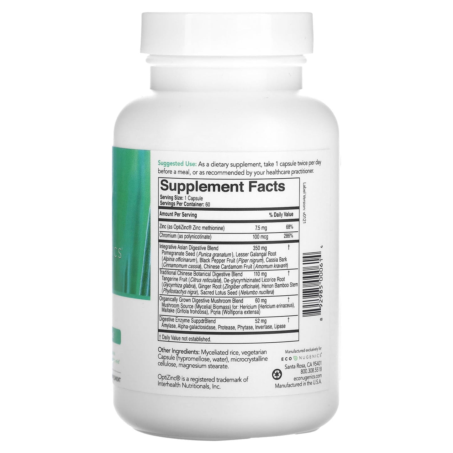Econugenics, Integrative Digestive Formula, 60 Vegetarian Capsules UPC 892985000614 | HiLife Vitamins