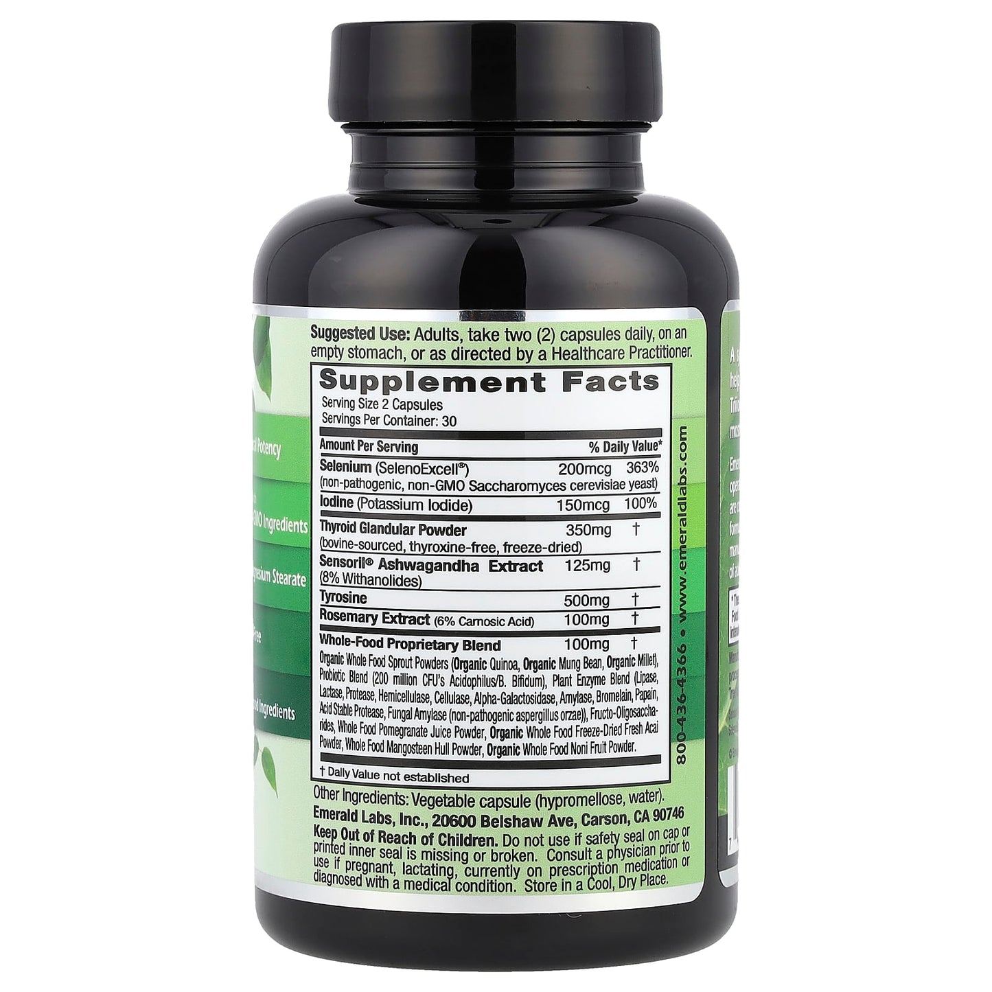 Emerald Laboratories, Thyroid Health, 60 Vegetable Capsules UPC 743650002245 | HiLife Vitamins