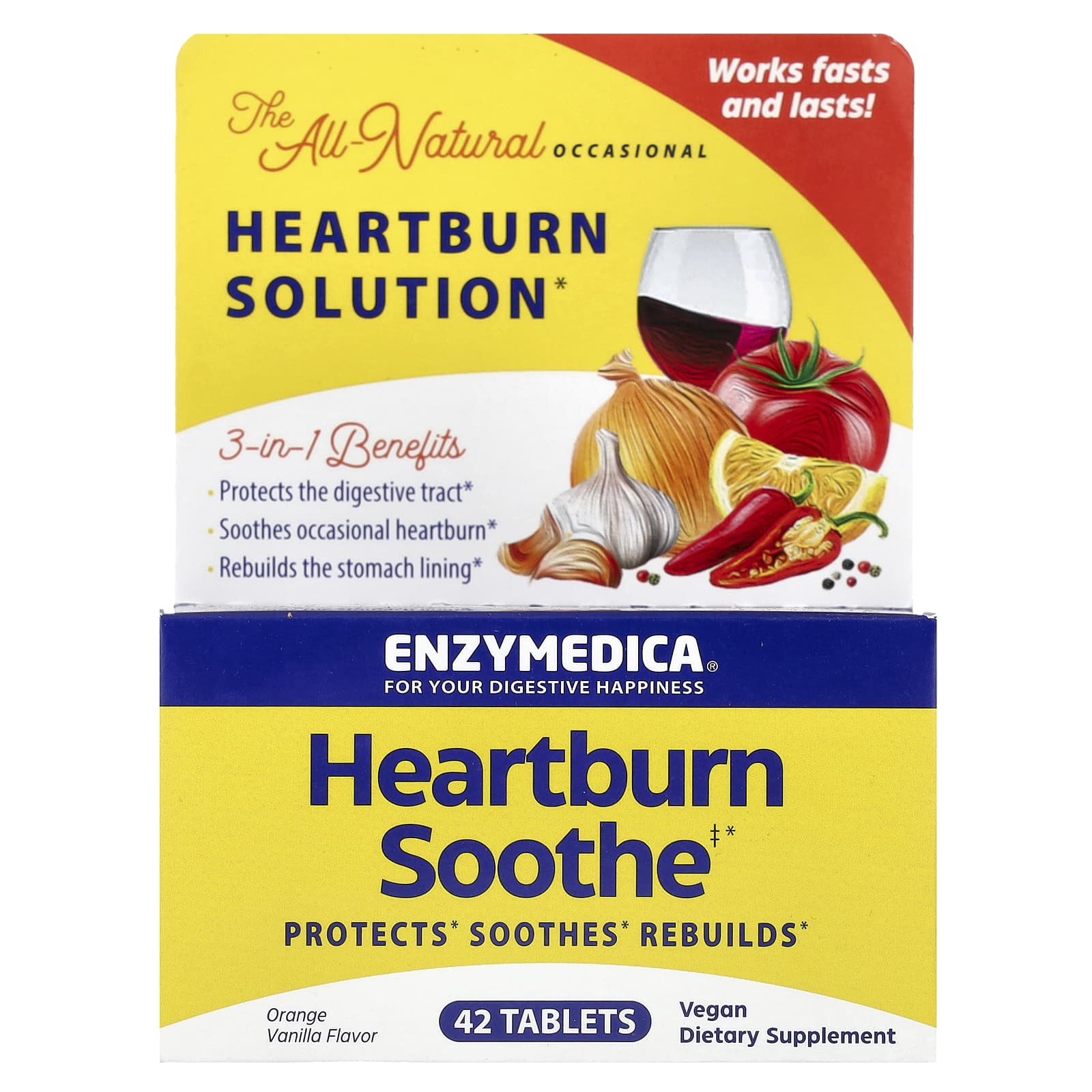 Enzymedica, Heartburn Relief, 42 Tablets UPC 670480100301 | HiLife Vitamins