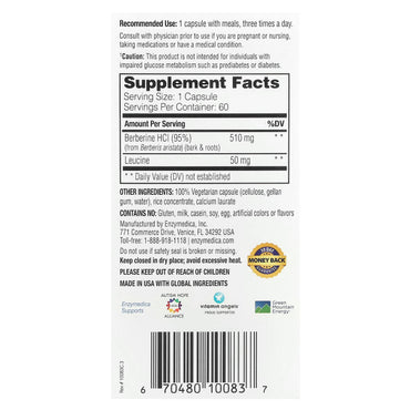 Enzymedica, Berberine, 60 Capsules UPC 670480100837 | HiLife Vitamins