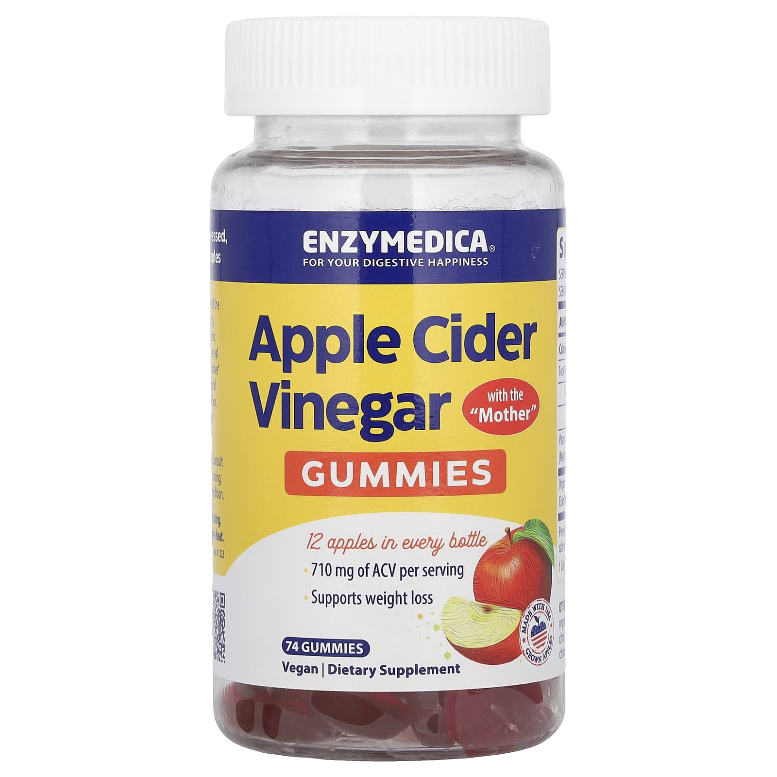Enzymedica, Apple Cider Vinegar Gummies, 74 Vegan Gummies UPC 670480101001 | HiLife Vitamins